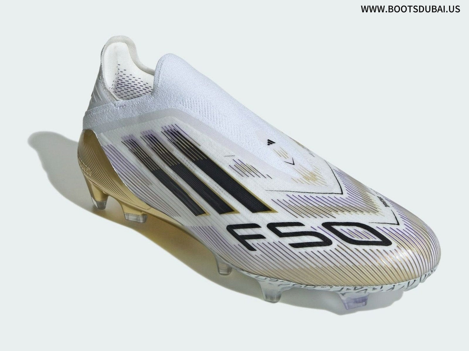 Image of Adidas F50 2025 'Road to Glory': White & Gold Boots for Champions
