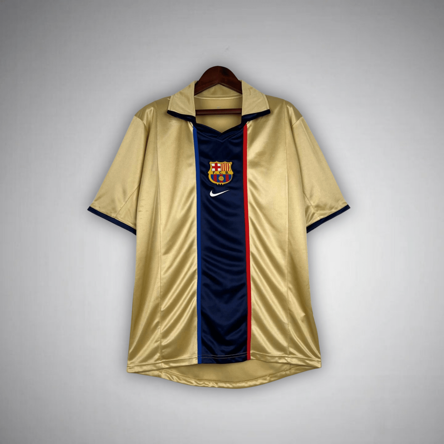 Image of 02/03 FC Barcelona Gold Away Retro Kit - Premium Quality Jersey at FootballPrestige.com