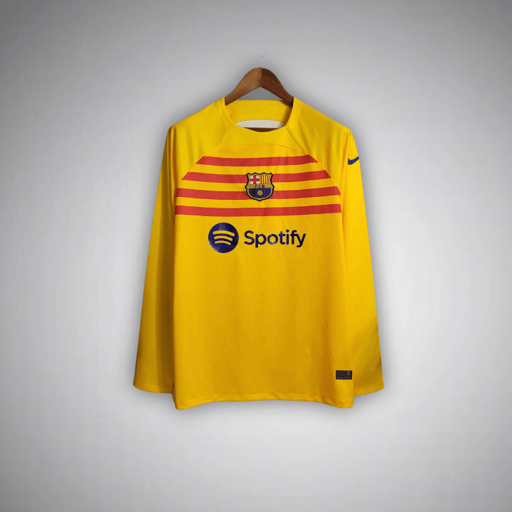 Image of 23/24 FC Barcelona Long Sleeve Away Kit - Premium Quality Jersey at FootballPrestige.com