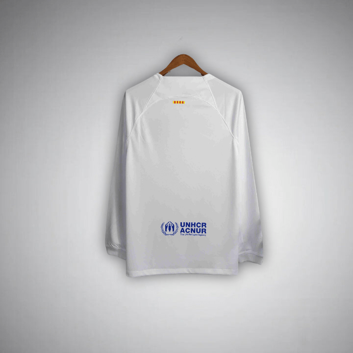 Image of 23/24 FC Barcelona White Long Sleeve Away Kit - Premium Quality Jersey at FootballPrestige.com