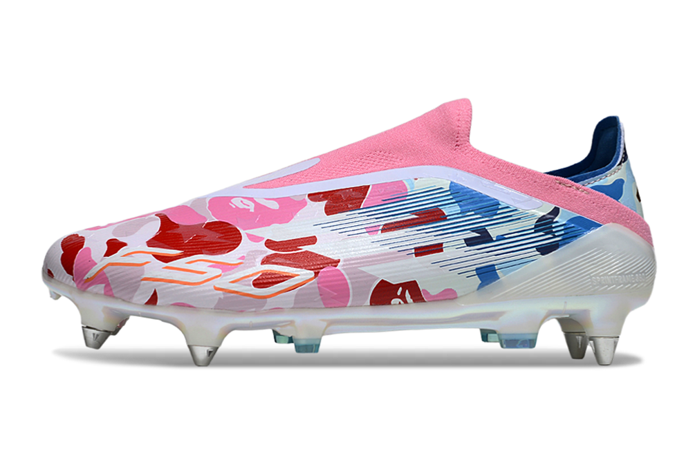 Image of Top view of Adidas F50 x BAPE Elite SG Laceless boots – showcasing the laceless construction and sleek design.