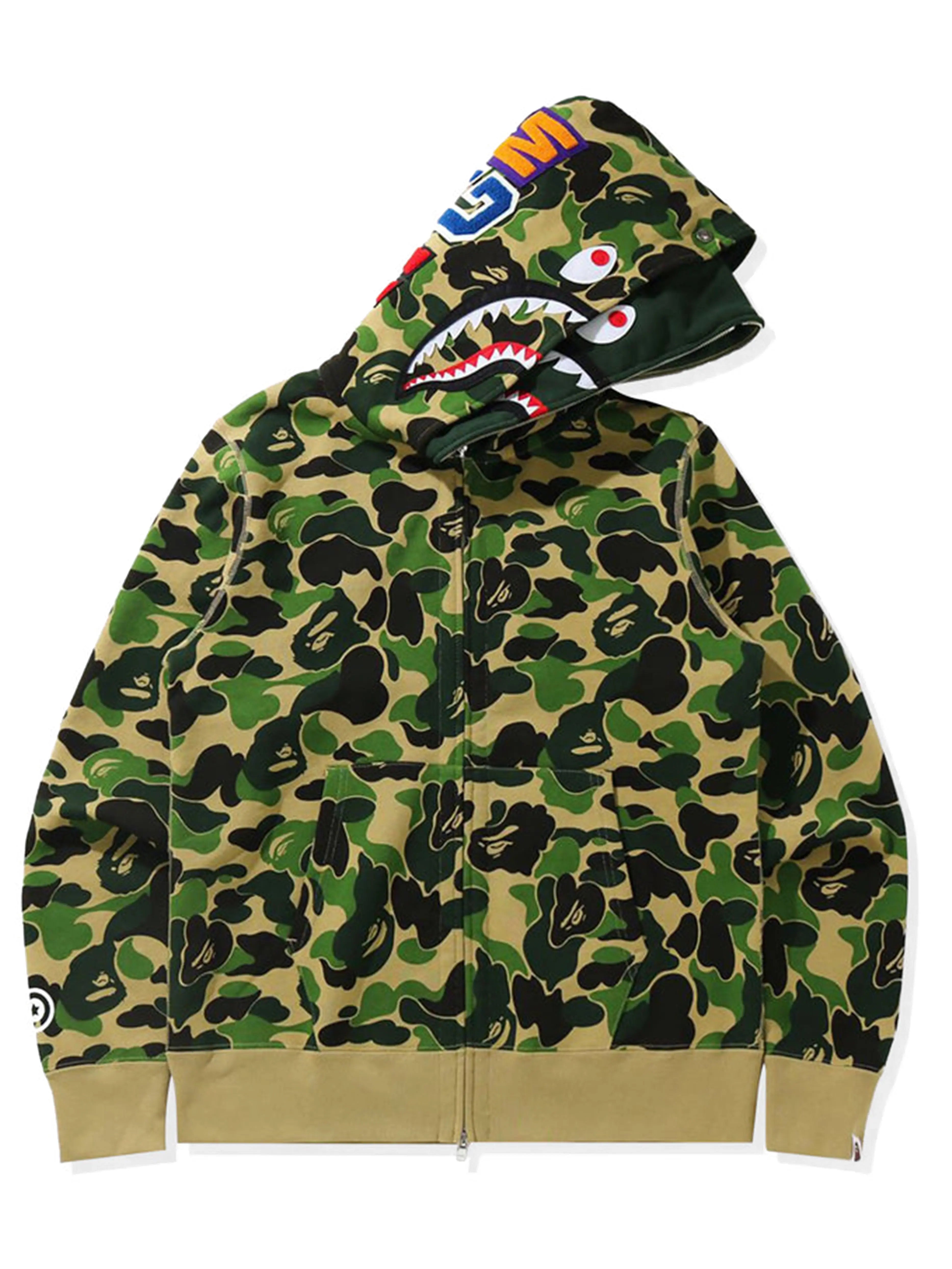 Image of A Bathing Ape Big ABC Camo Shark Wide Full Zip Double Hoodie Green Prior