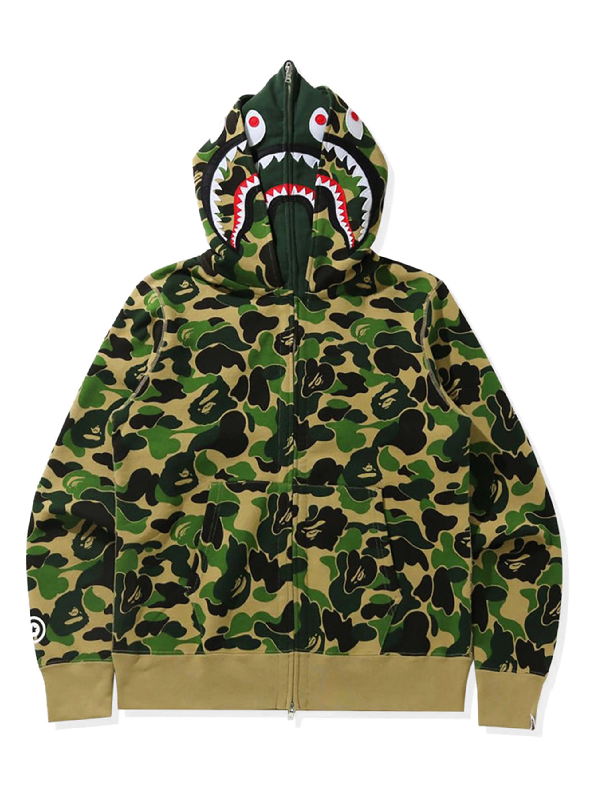 A Bathing Ape Big ABC Camo Shark Wide Full Zip Double Hoodie Green Prior
