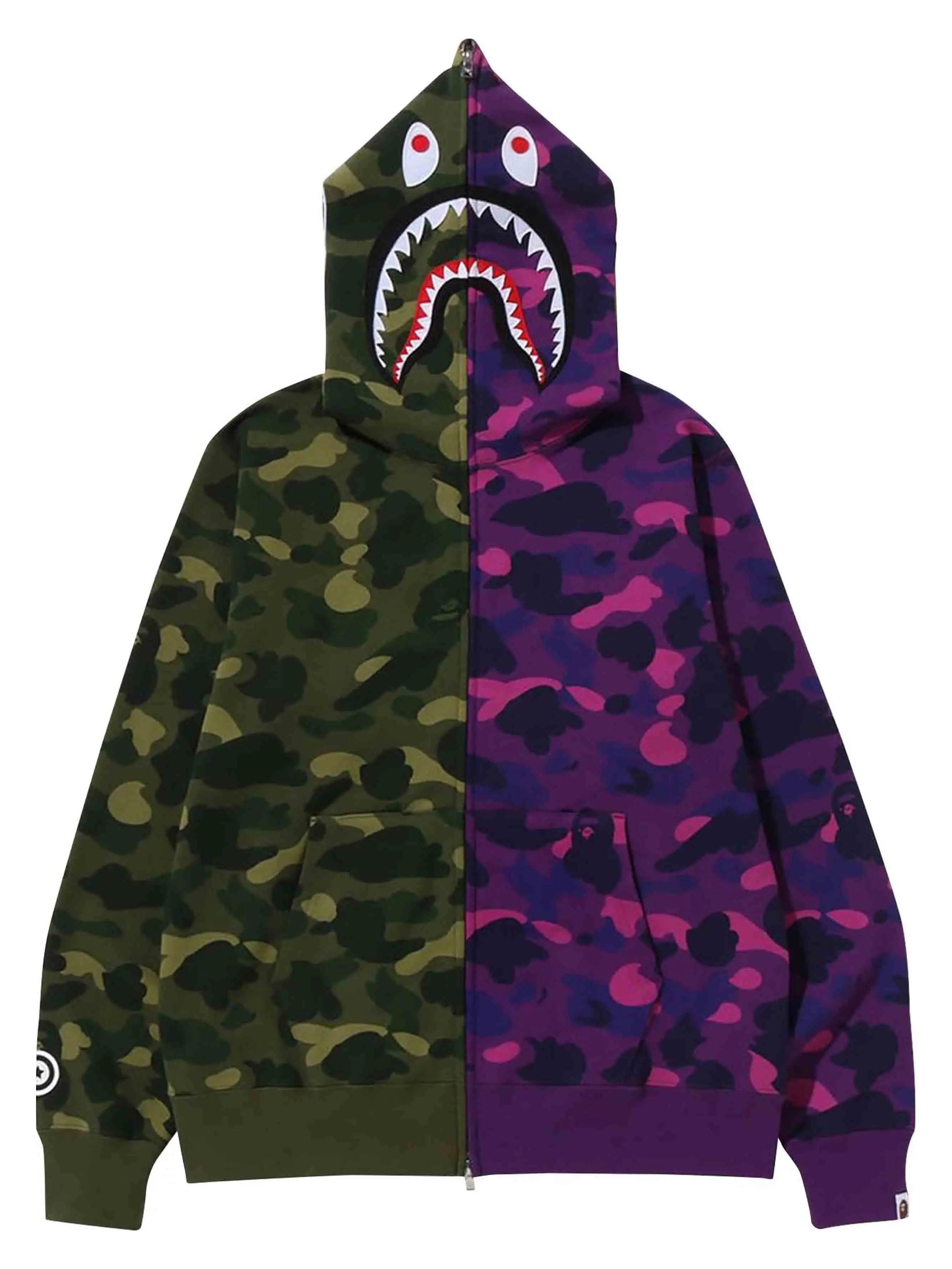 Image of A Bathing Ape Colour Camo Shark Full Zip Hoodie Green Purple (FW22) Prior