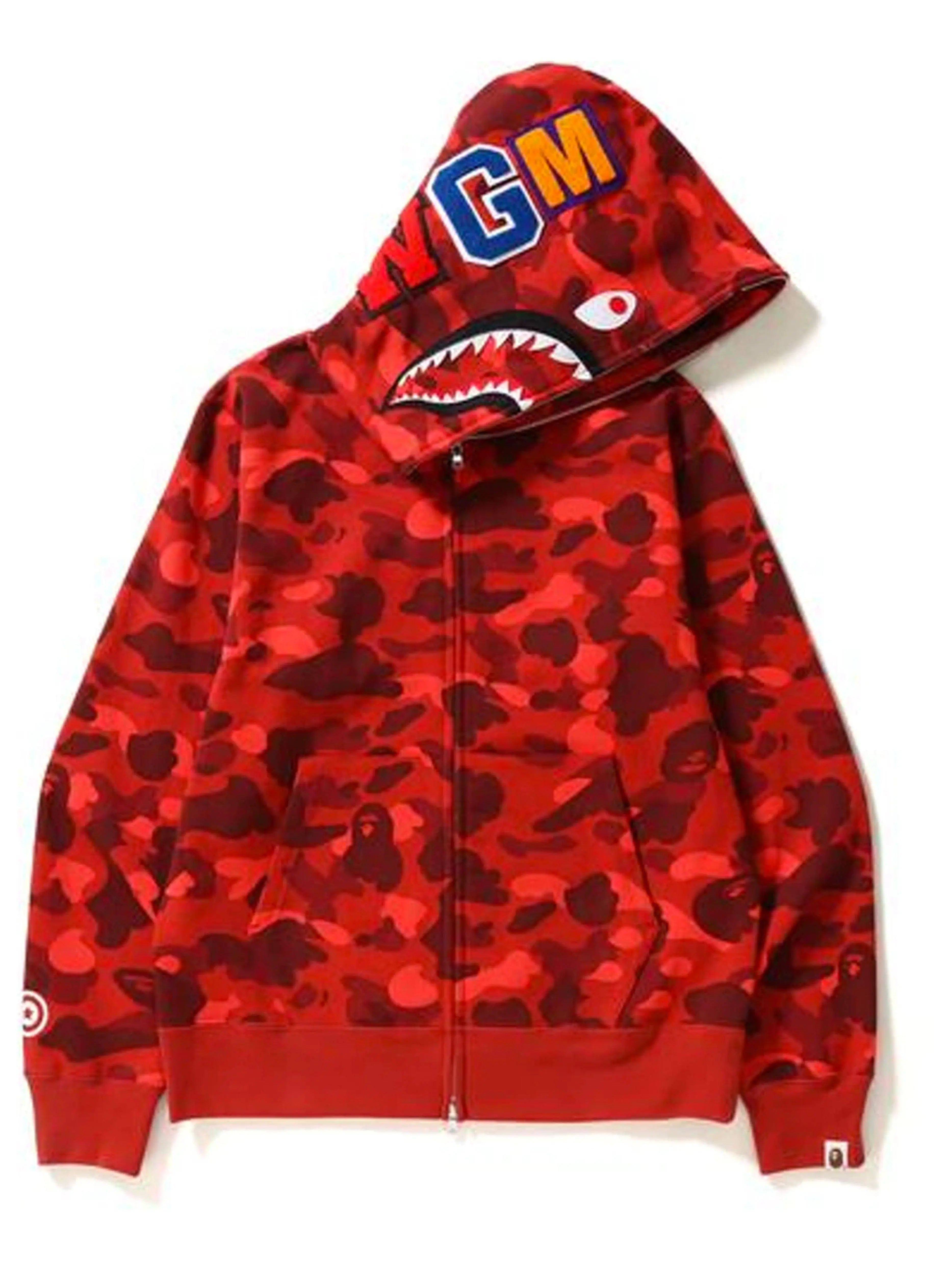 Image of A Bathing Ape Colour Camo Shark Full Zip Hoodie Red Prior