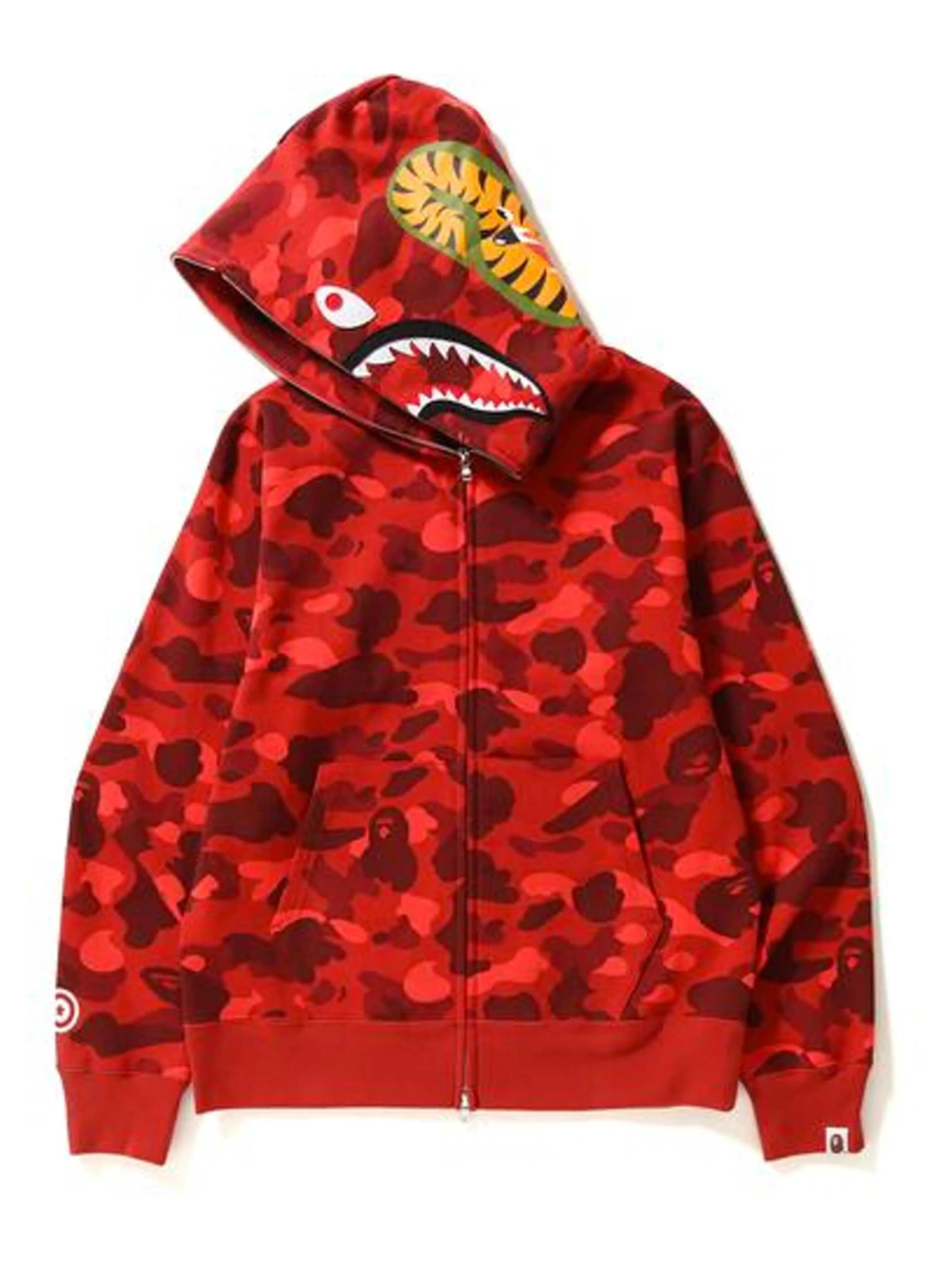 Image of A Bathing Ape Colour Camo Shark Full Zip Hoodie Red Prior