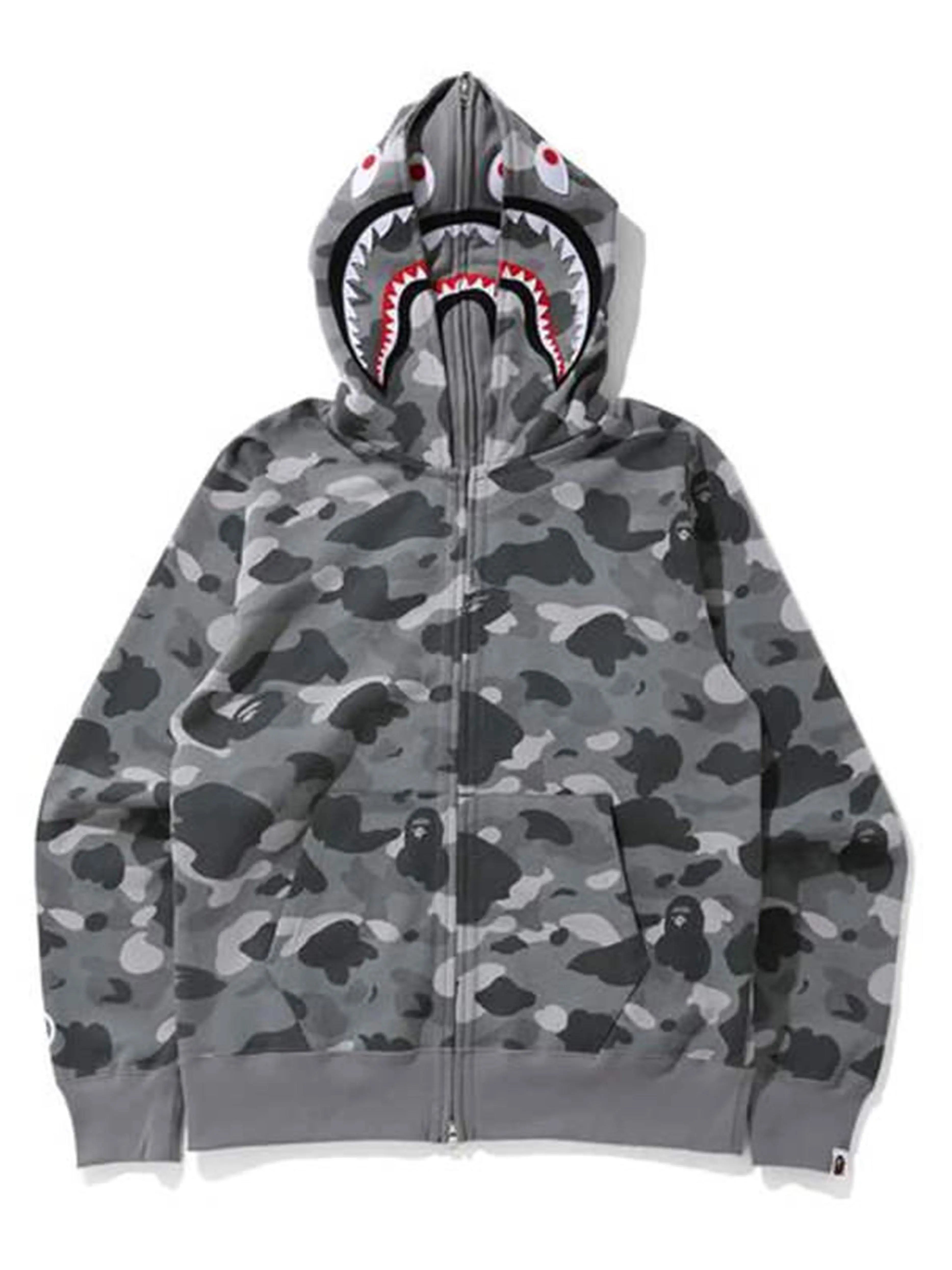 Image of A Bathing Ape Colour Camo Shark Wide Full Zip Double Hoodie Grey [SS21] Prior