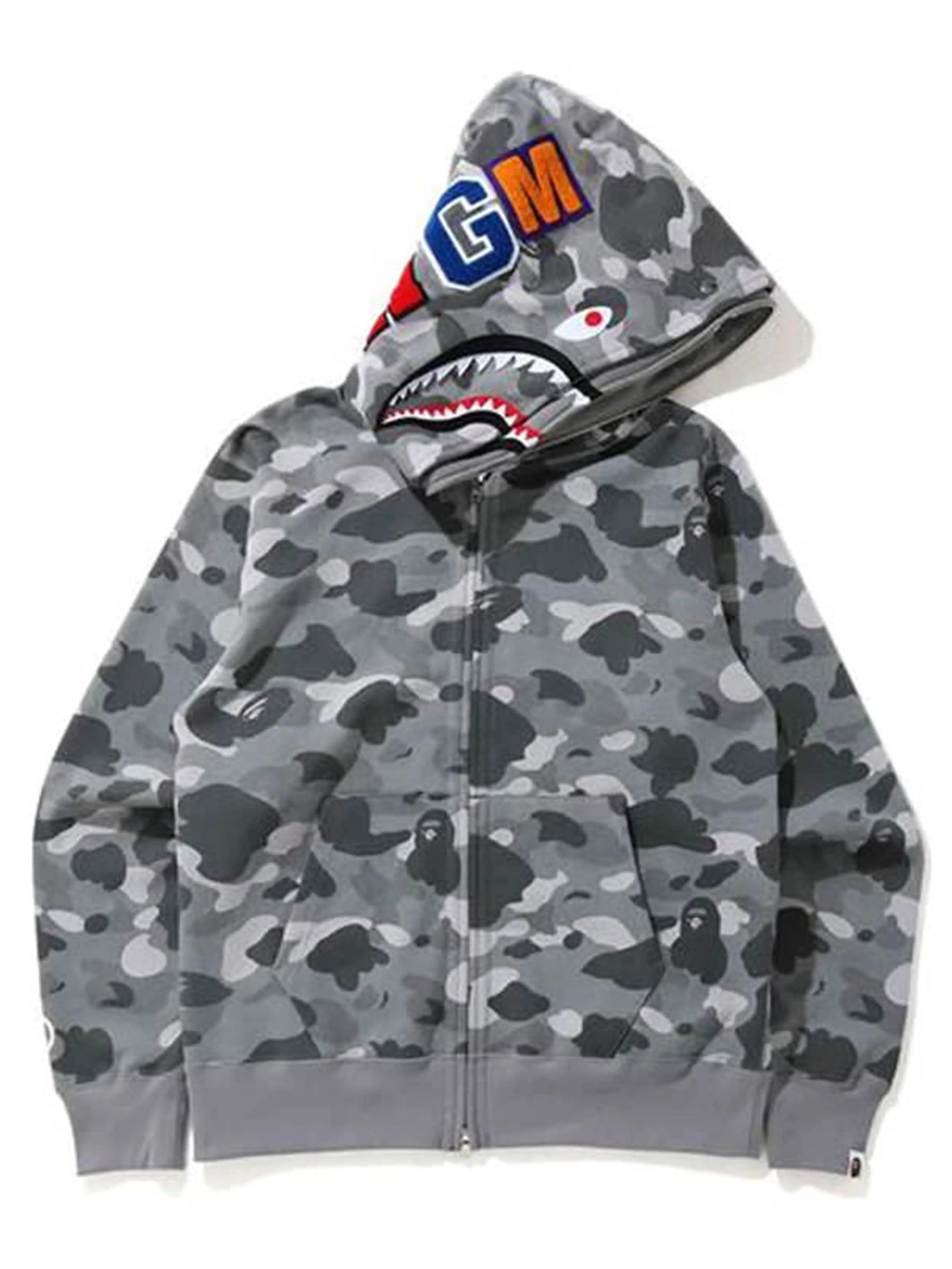 Image of A Bathing Ape Colour Camo Shark Wide Full Zip Double Hoodie Grey [SS21] Prior