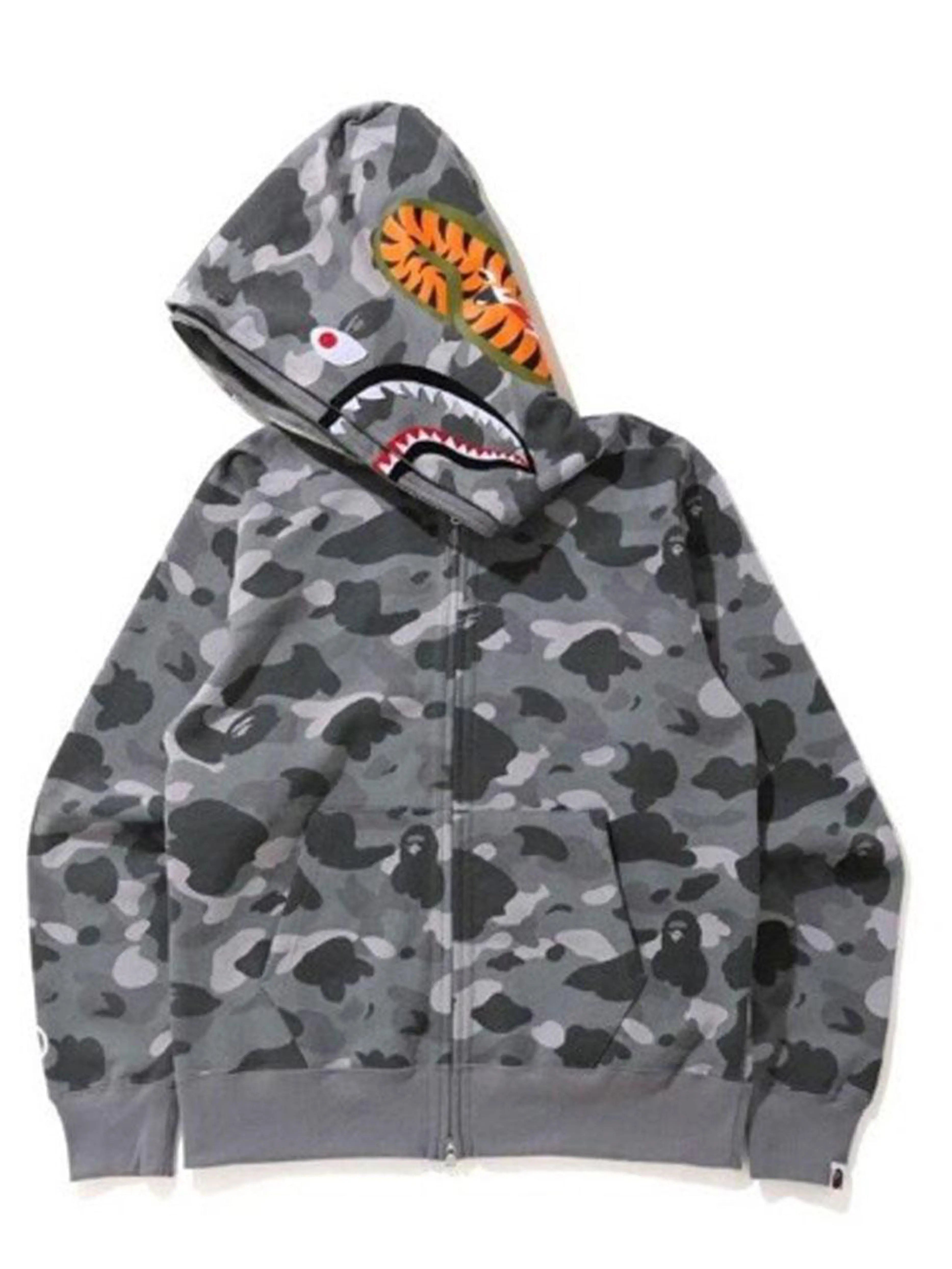 Image of A Bathing Ape Colour Camo Shark Wide Full Zip Double Hoodie Grey [SS21] Prior