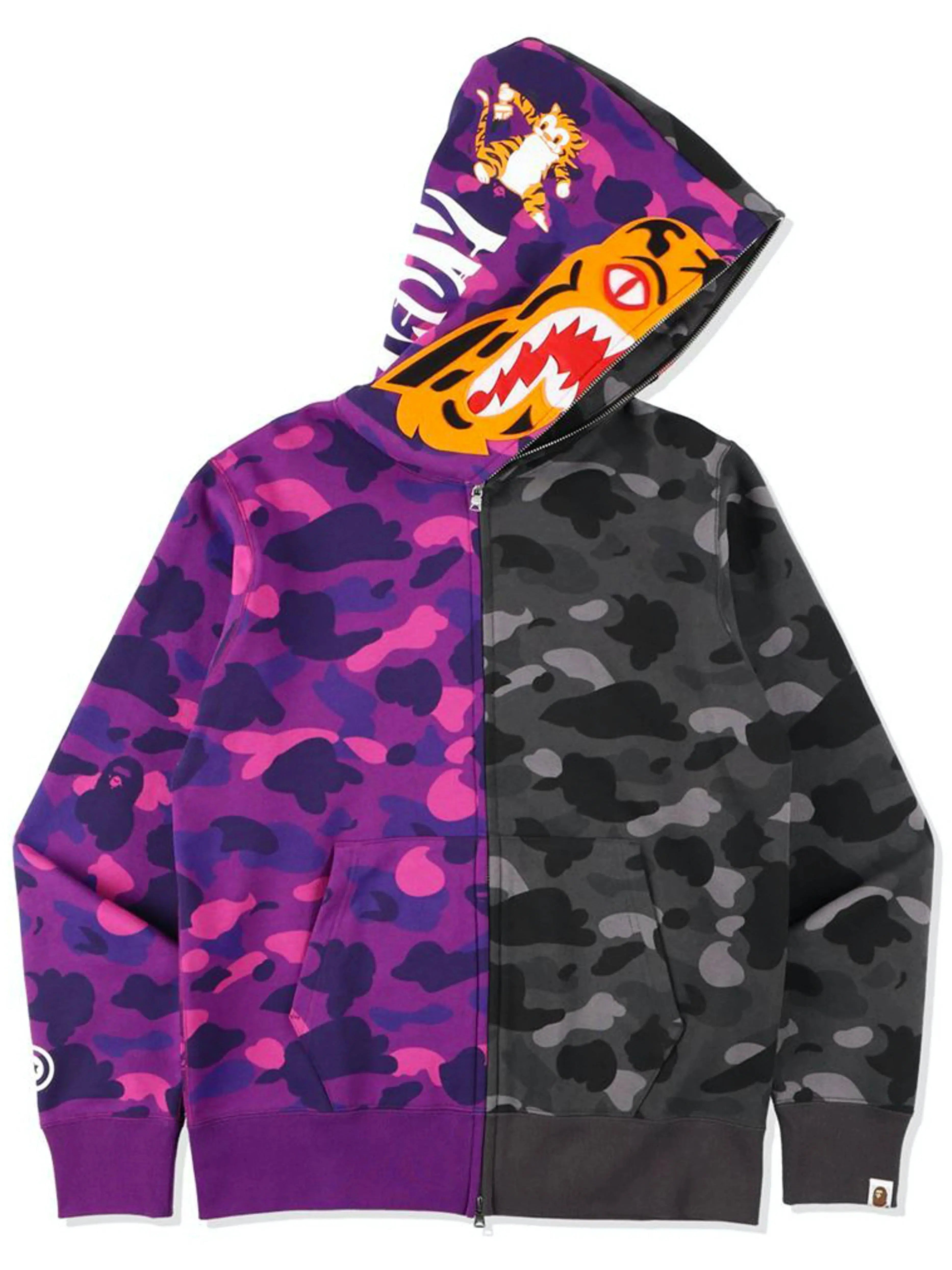 Image of A Bathing Ape Colour Camo Tiger Shark Half Full Zip Hoodie Purple (SS21) Prior