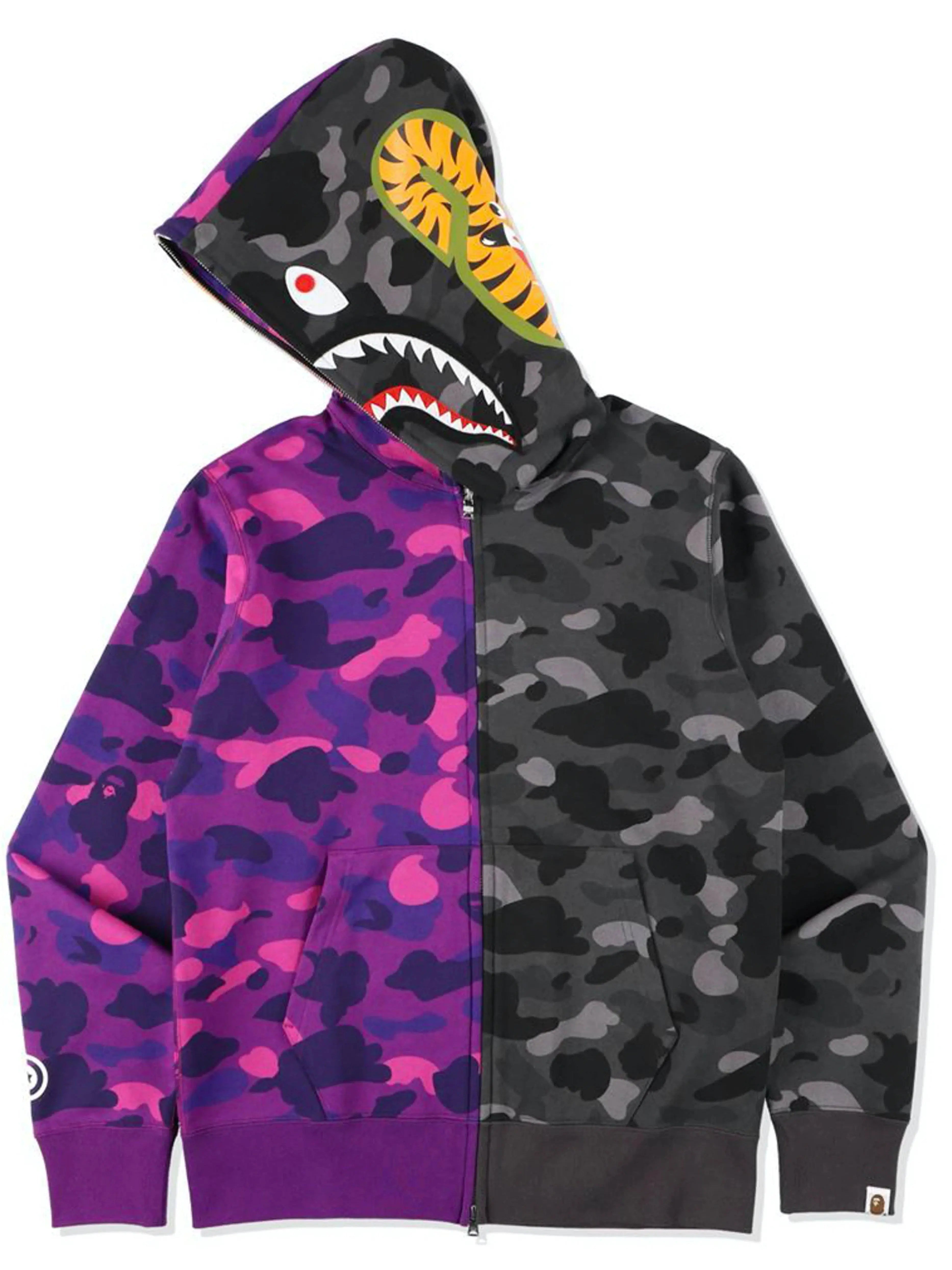 Image of A Bathing Ape Colour Camo Tiger Shark Half Full Zip Hoodie Purple (SS21) Prior