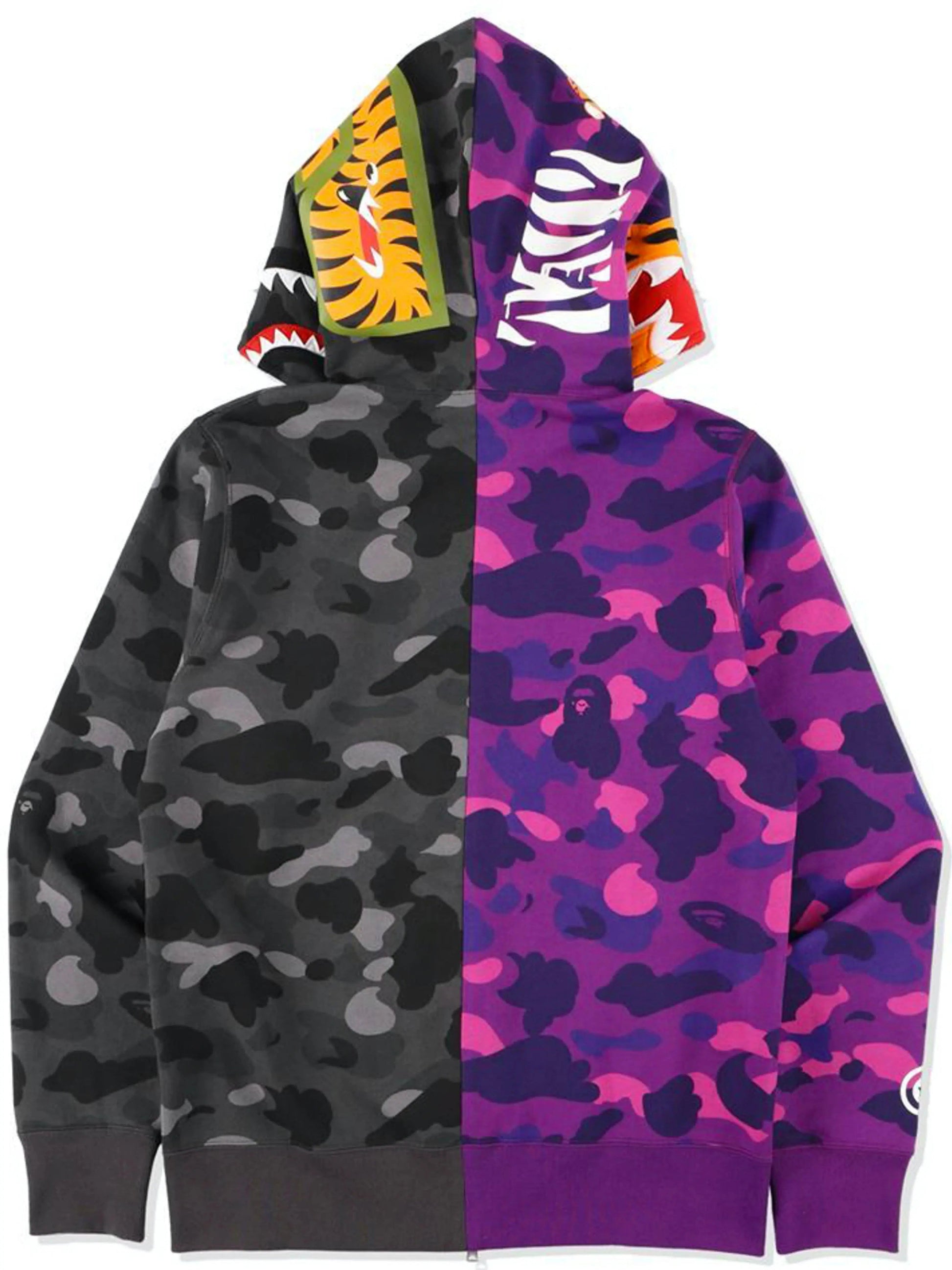 A Bathing Ape Colour Camo Tiger Shark Half Full Zip Hoodie Purple (SS21) Prior