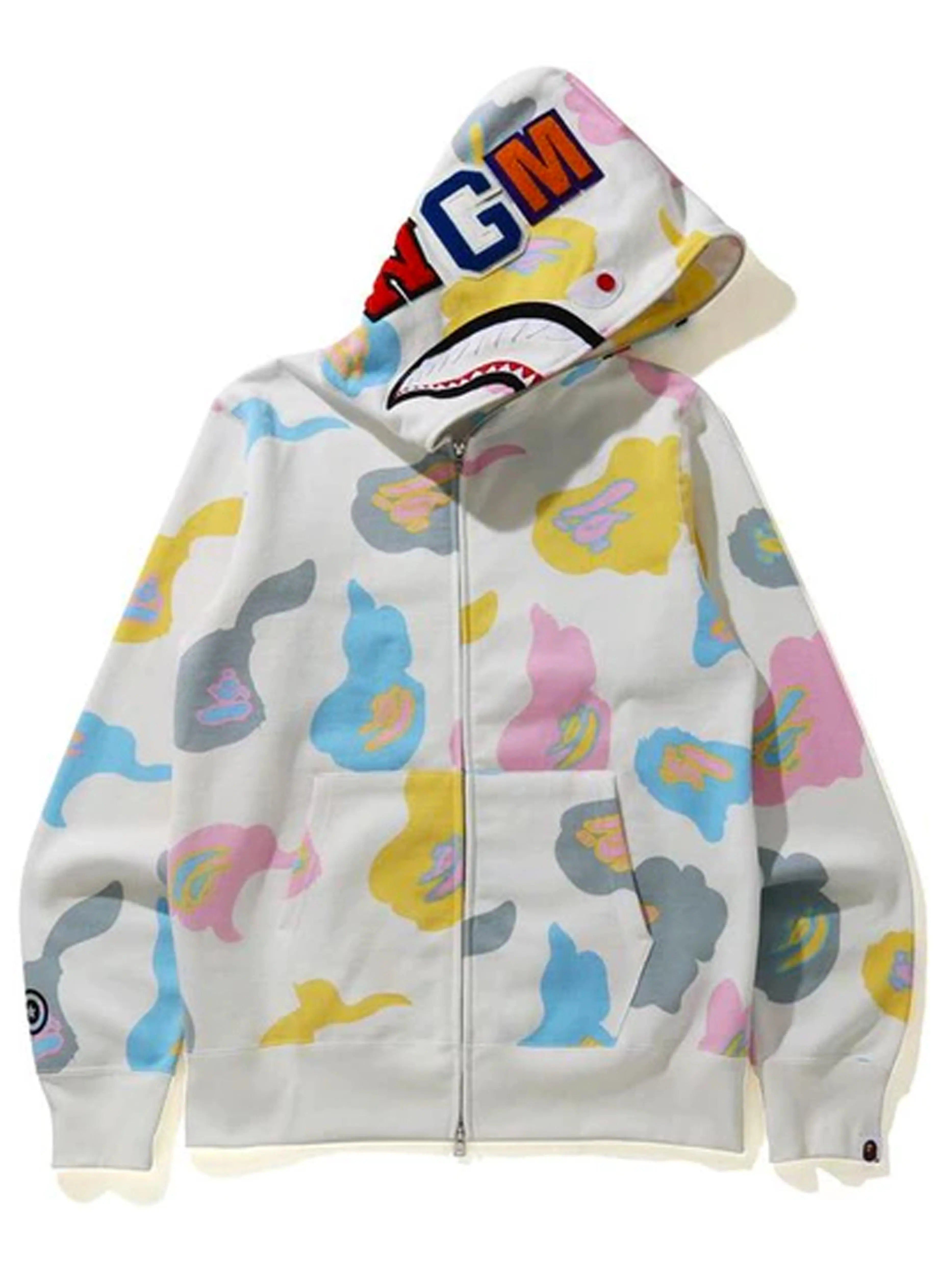 Image of A Bathing Ape Def Camo Shark Full Zip Hoodie White (SS21) Prior