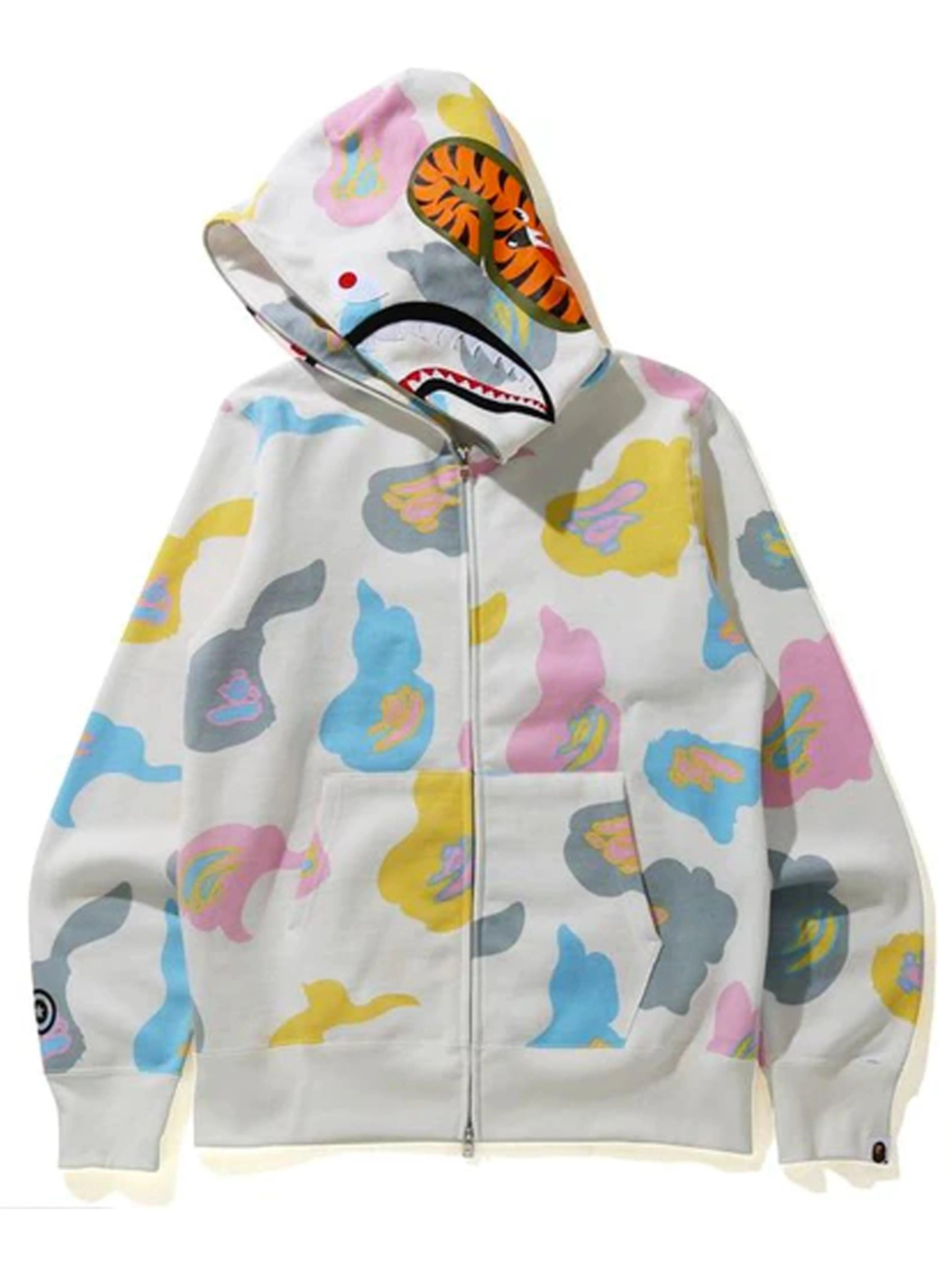 Image of A Bathing Ape Def Camo Shark Full Zip Hoodie White (SS21) Prior