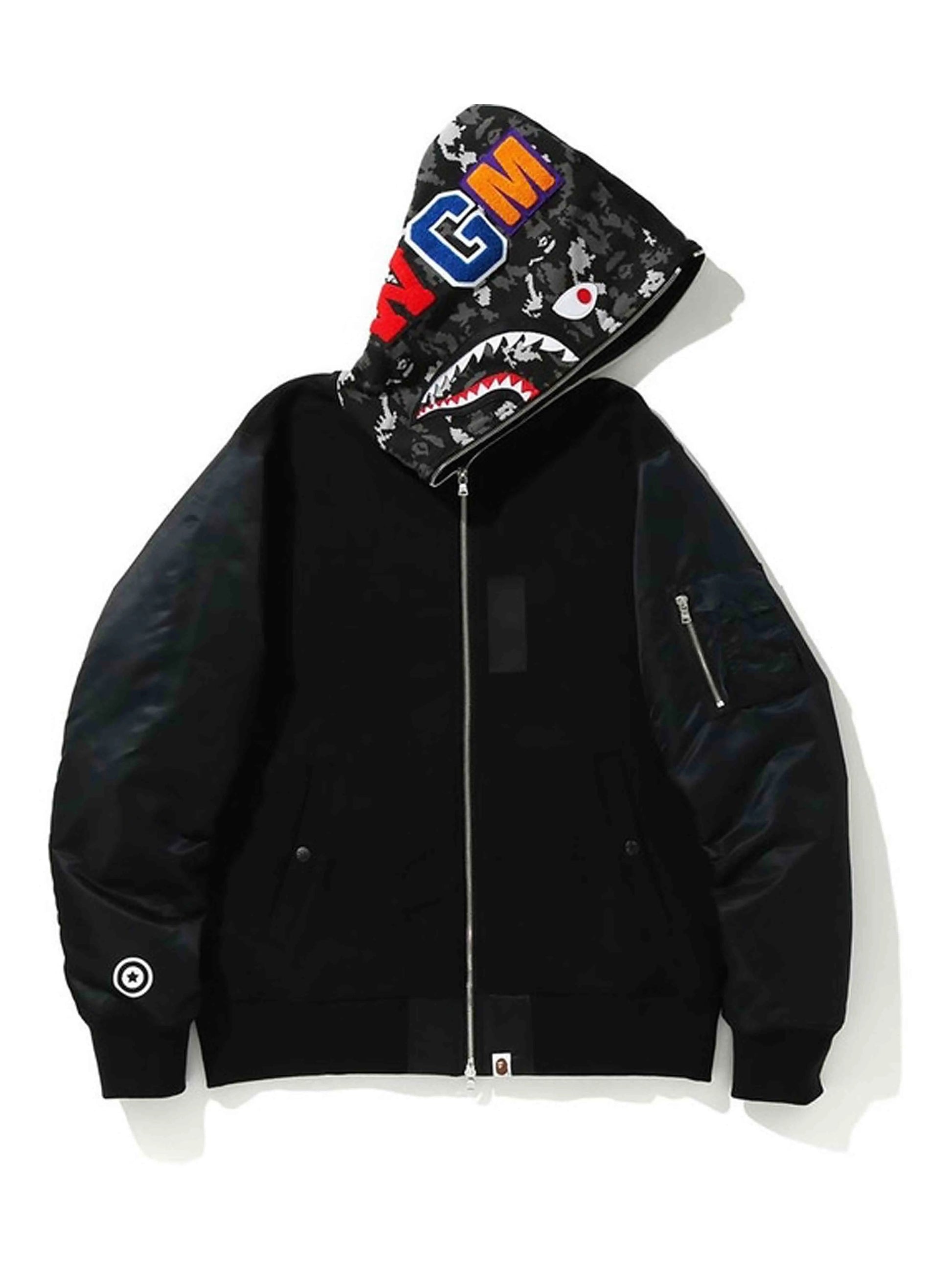 A Bathing Ape Digital Camo Military Shark Full Zip Hoodie Black [SS20] Prior