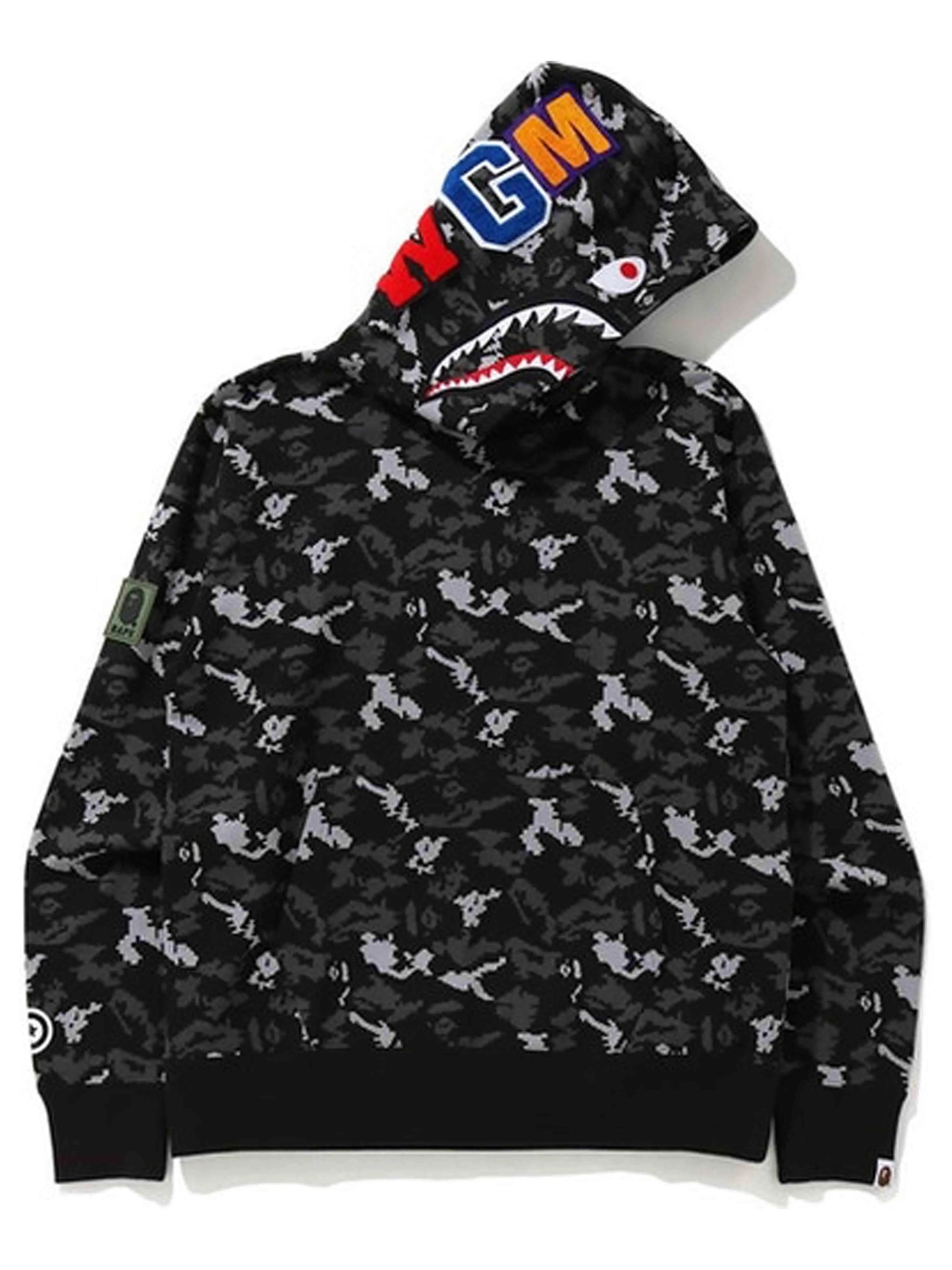 A Bathing Ape Digital Camo Shark Wide Hoodie Black [FW20] Prior