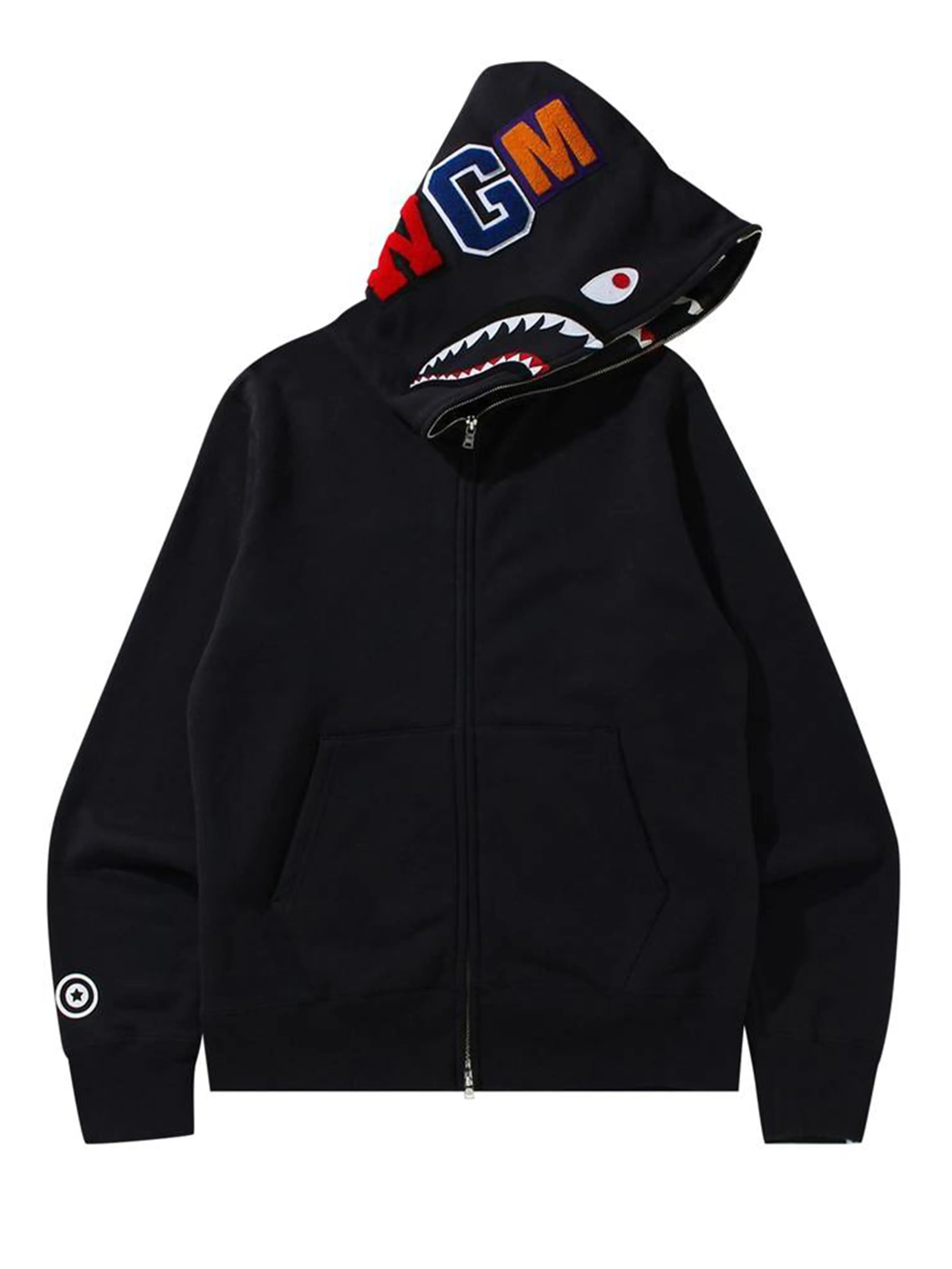 Image of A Bathing Ape Double Side Shark Full Zip Hoodie Black [FW21] Prior