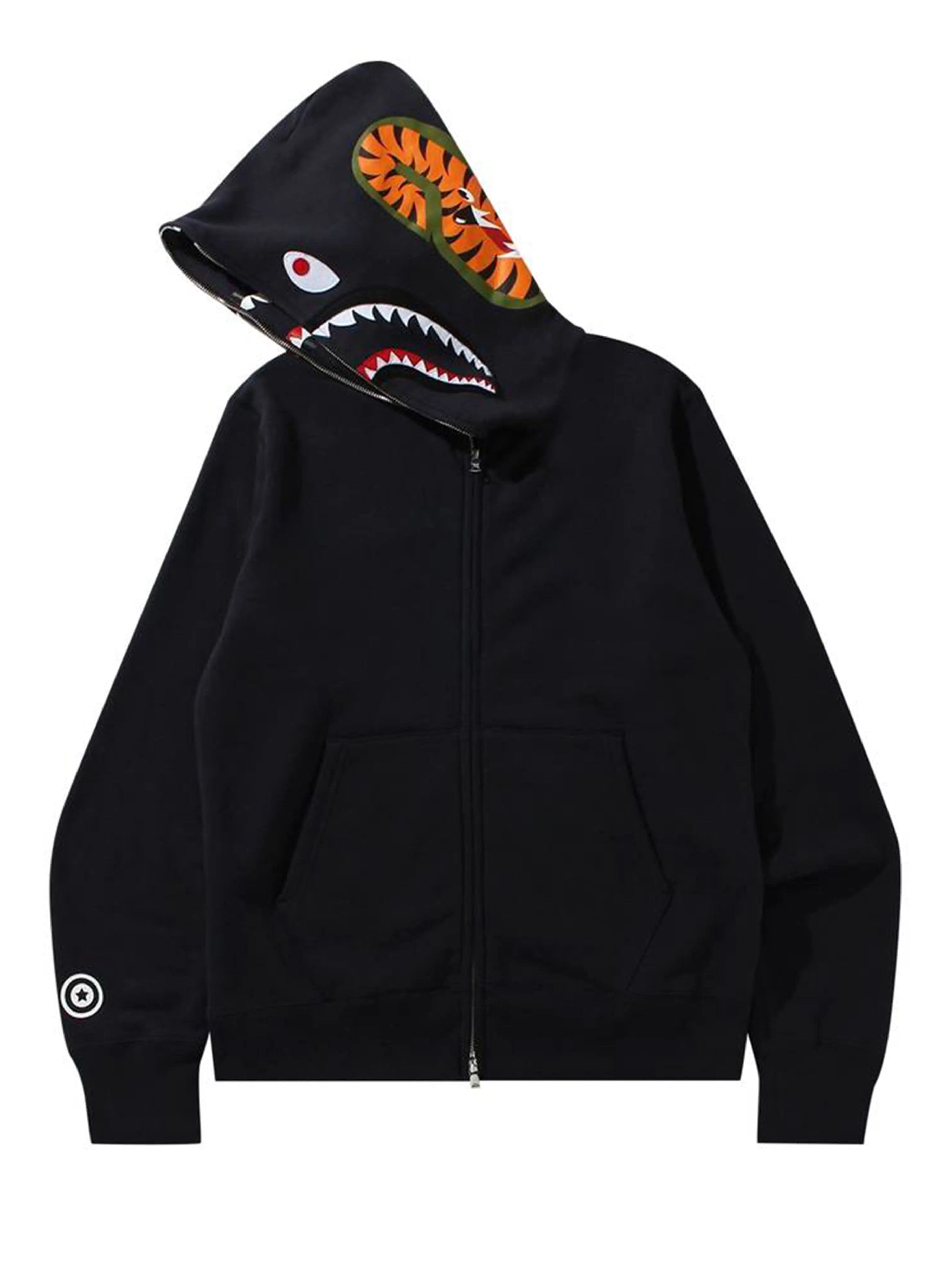 Image of A Bathing Ape Double Side Shark Full Zip Hoodie Black [FW21] Prior
