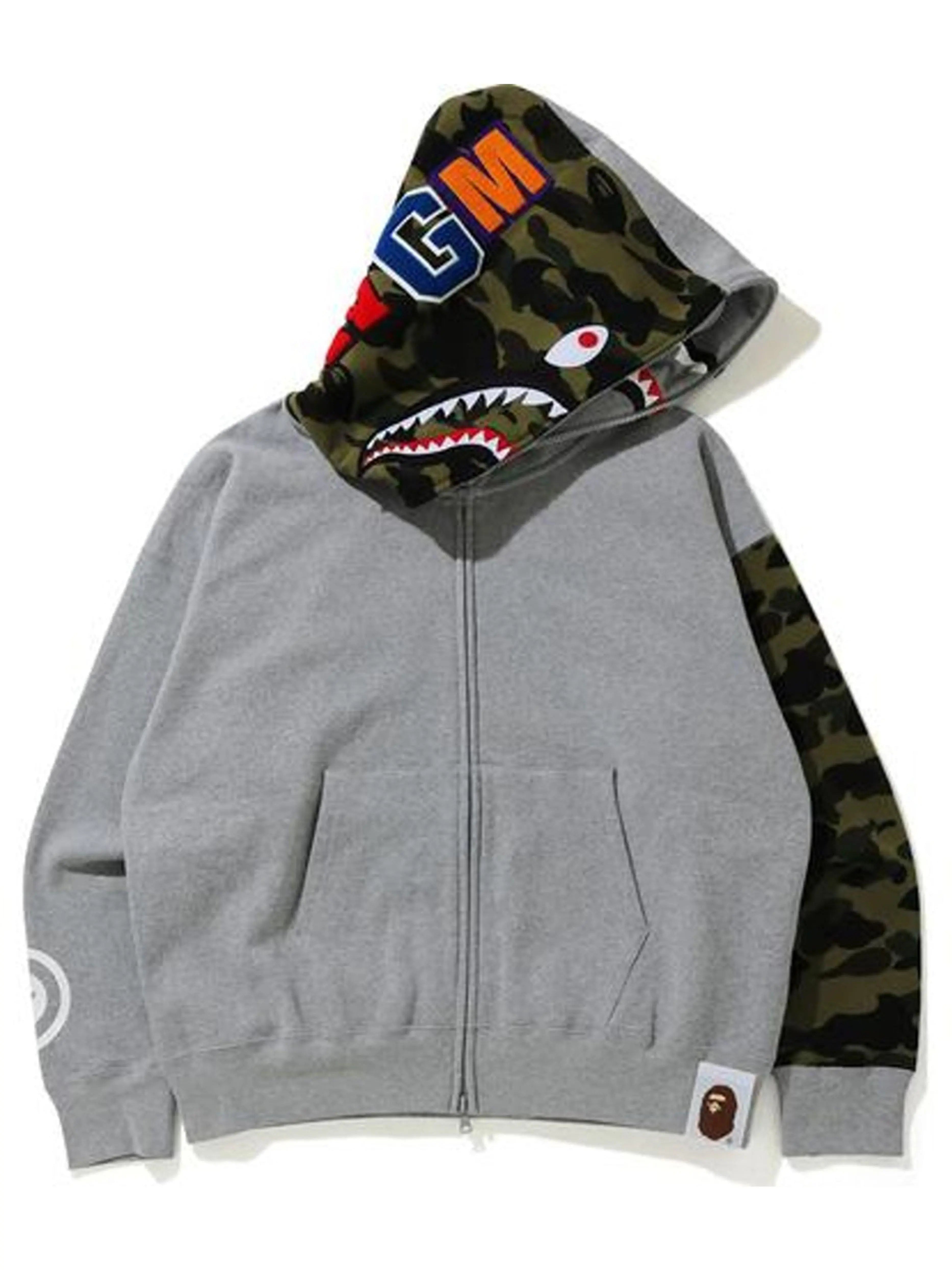 Image of A Bathing Ape Giant Shark Full Zip Hoodie Grey Prior