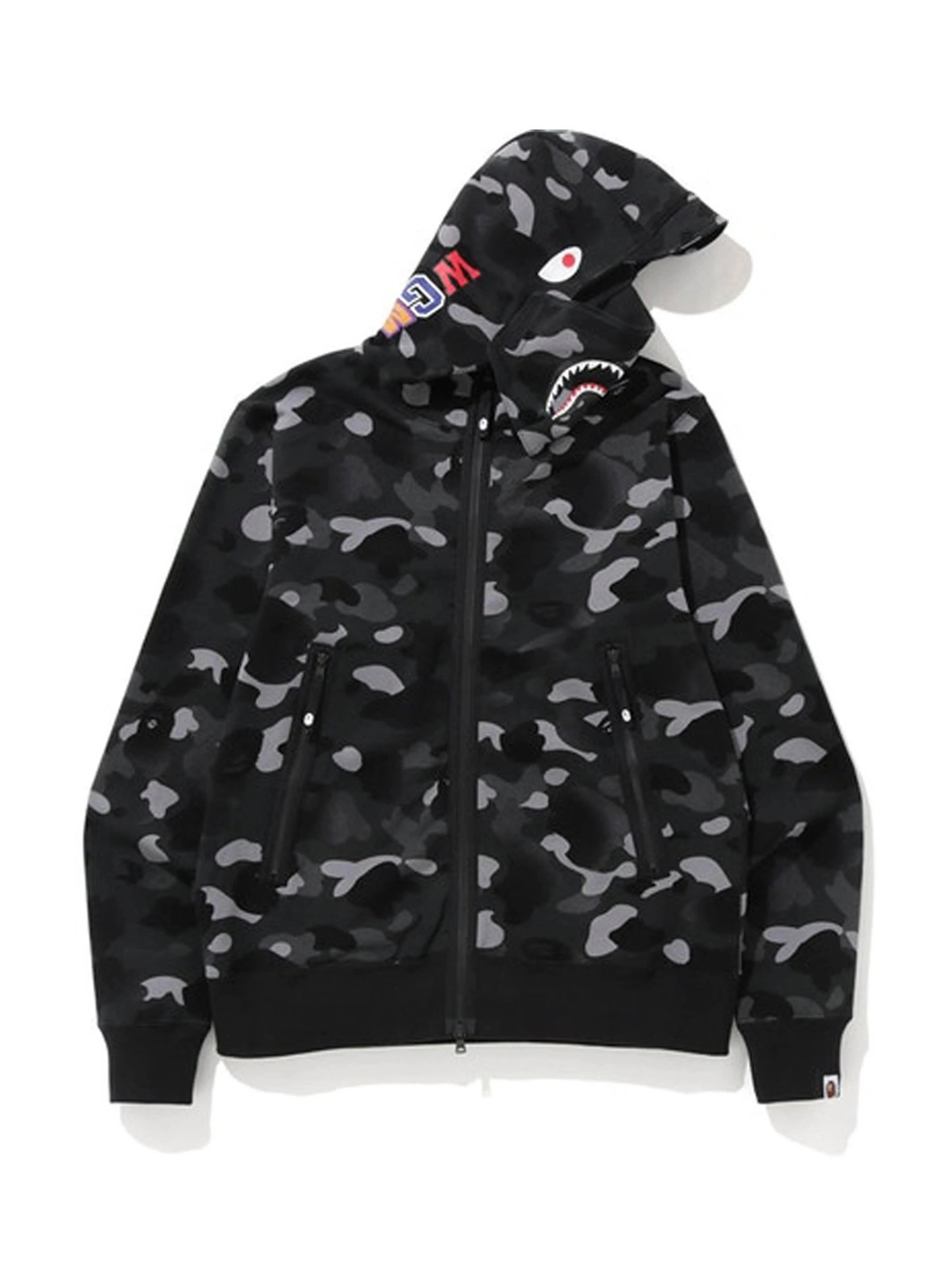 Image of A Bathing Ape Gradation Camo Shark Mask Wide Zip Hoodie Black [FW19] Prior