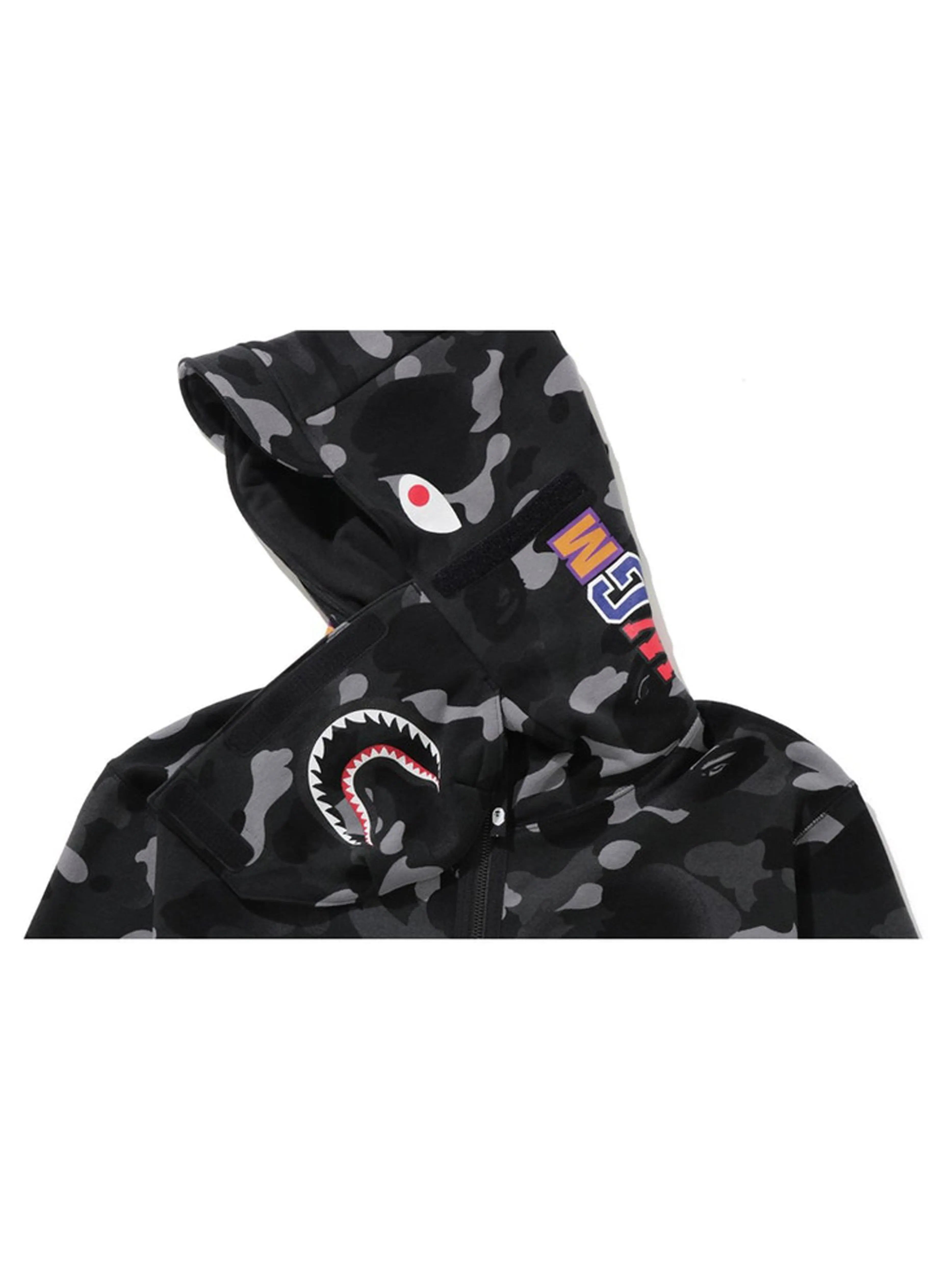 Image of A Bathing Ape Gradation Camo Shark Mask Wide Zip Hoodie Black [FW19] Prior