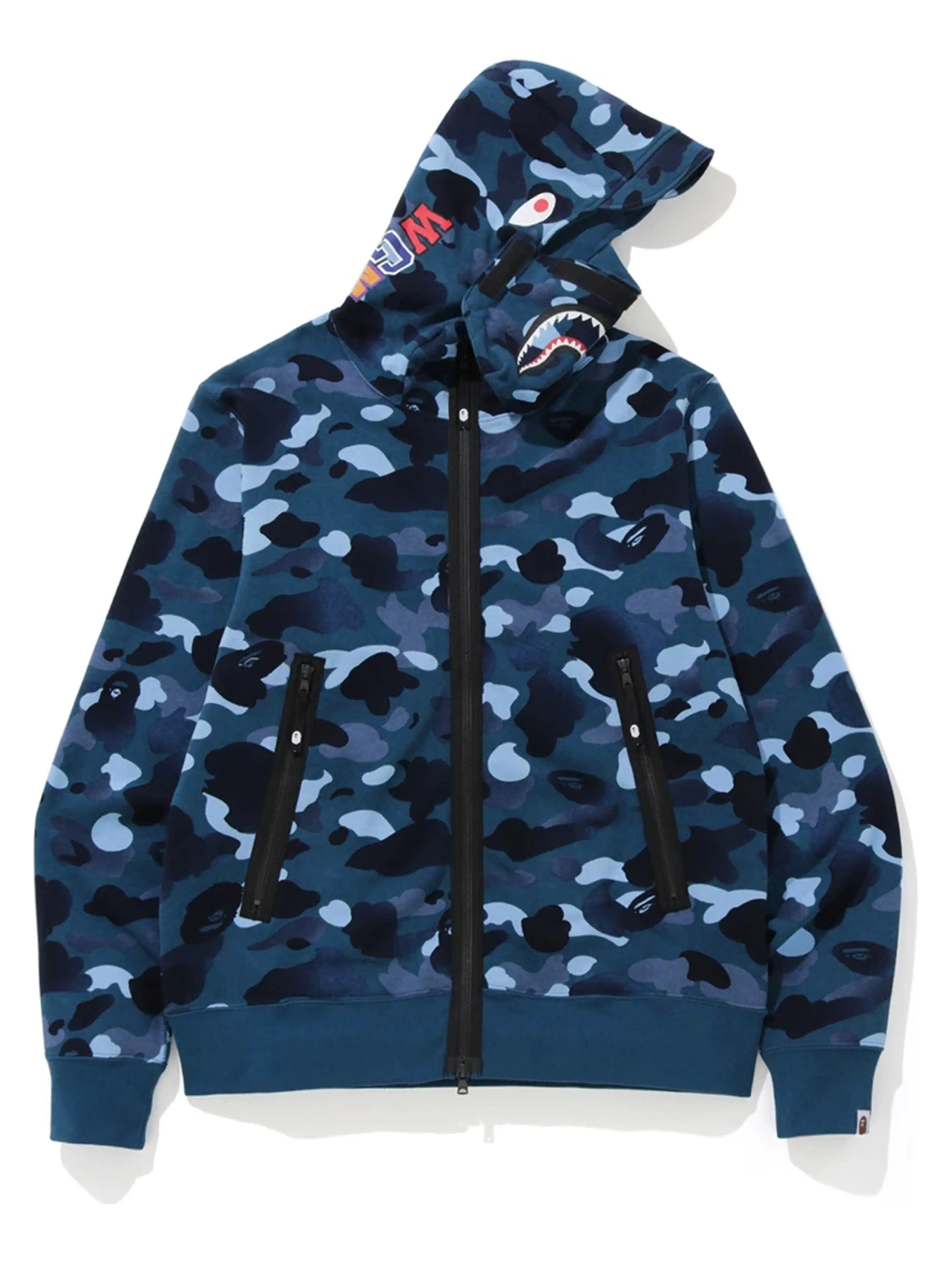 Image of A Bathing Ape Gradation Camo Shark Mask Wide Zip Hoodie Blue [FW19] Prior