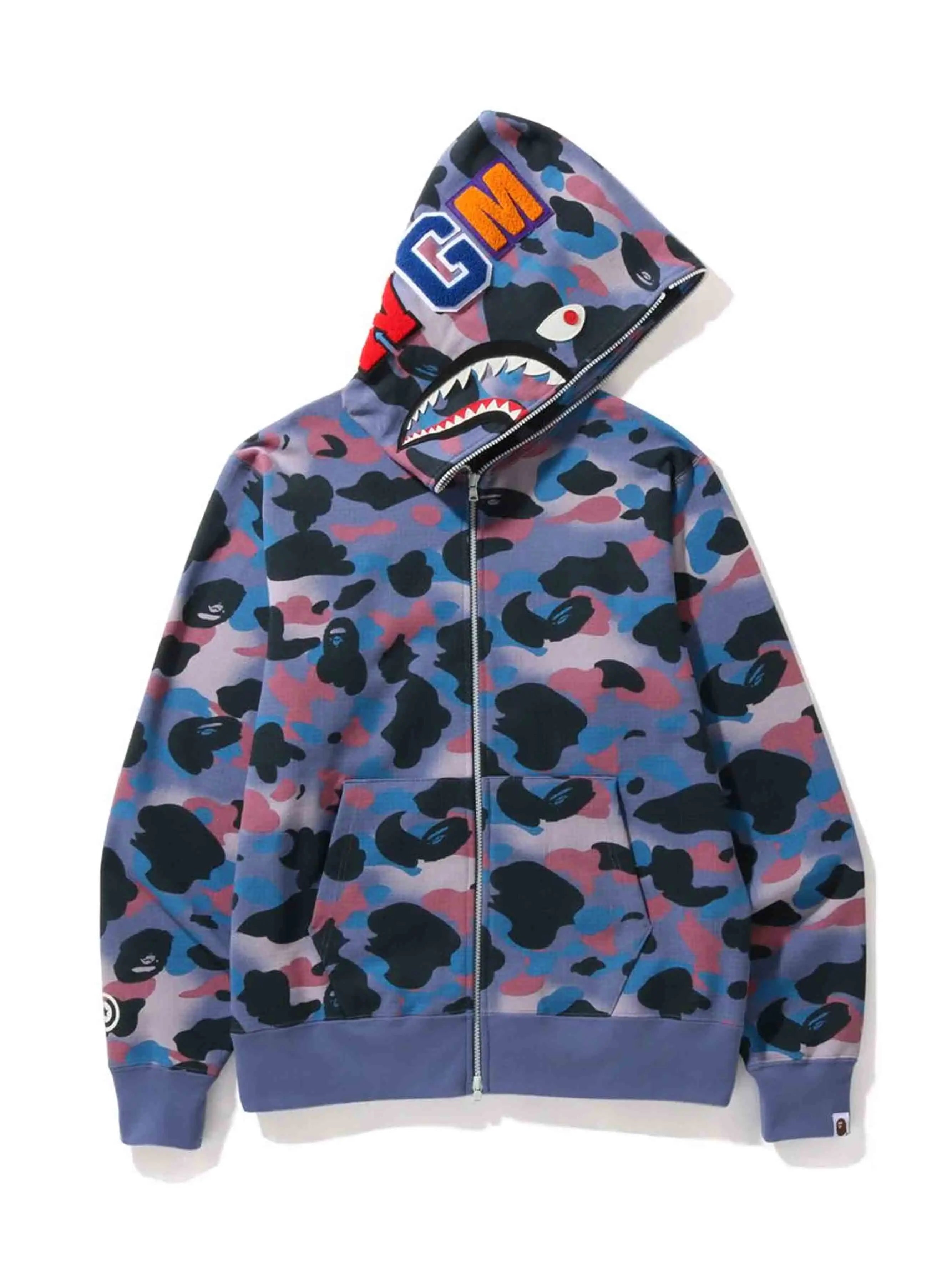 Image of A Bathing Ape Grid Camo Shark Full Zip Hoodie Purple Prior