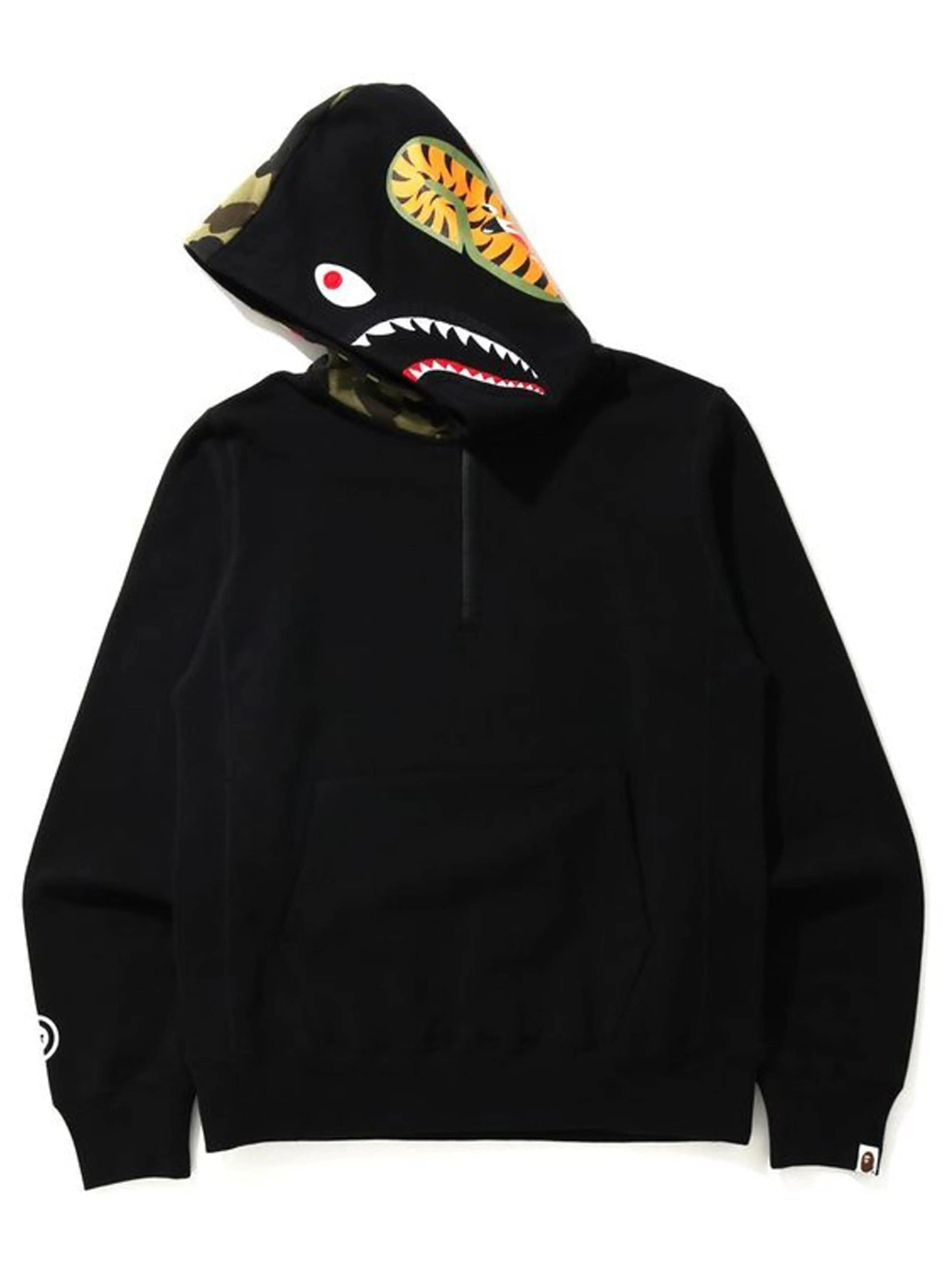 Image of A Bathing Ape Shark Half Zip Pullover Hoodie Black Prior
