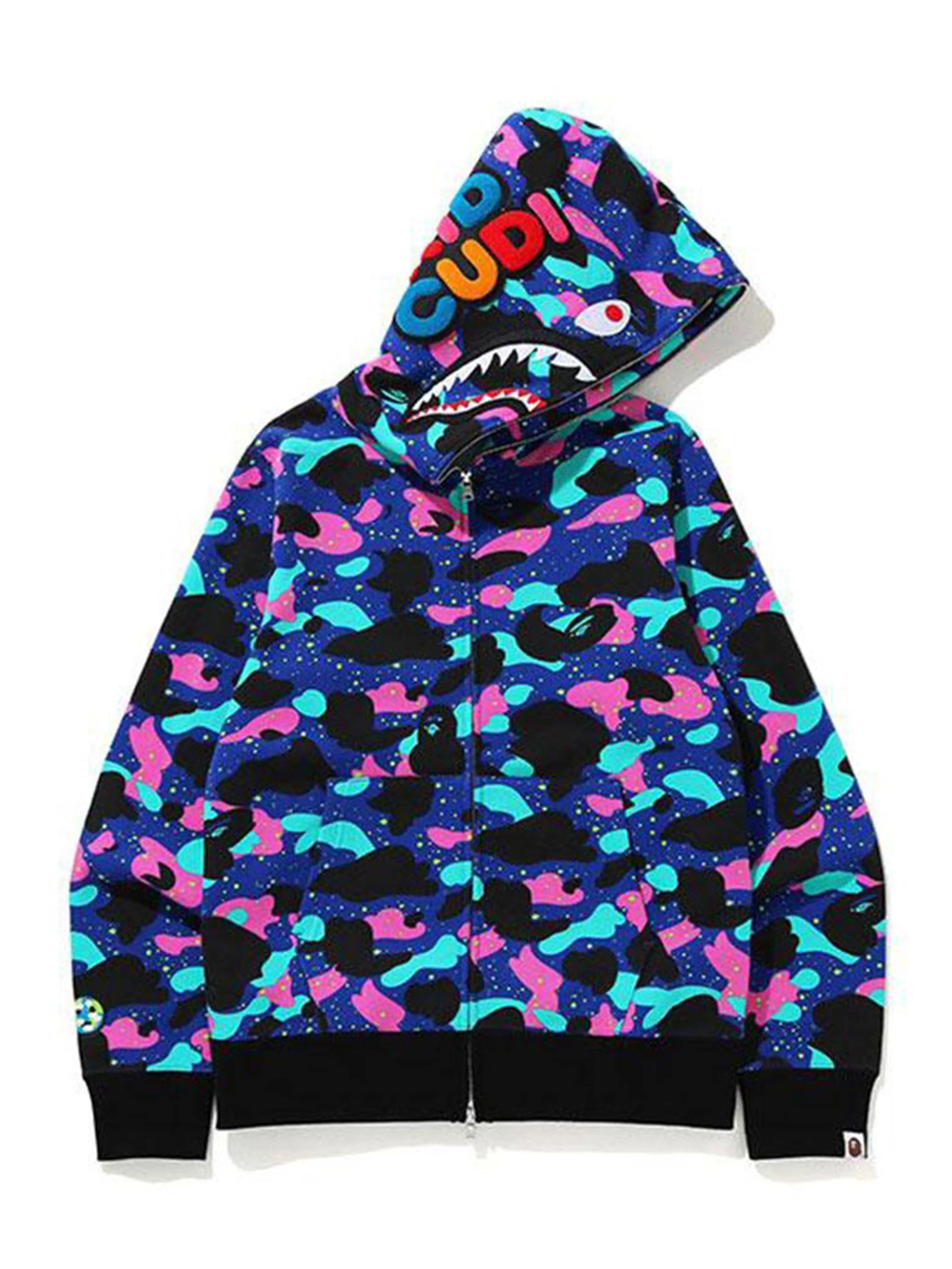 Image of A Bathing Ape x Kid Cudi Shark Full Zip Hoodie Multi Camo Prior