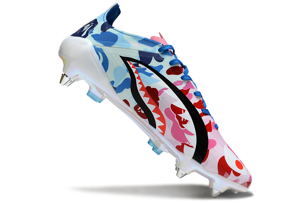 Image of Top view of Adidas F50 Elite SG x BAPE Lace – classic laced construction with limited-edition camouflage upper for stability and precision.