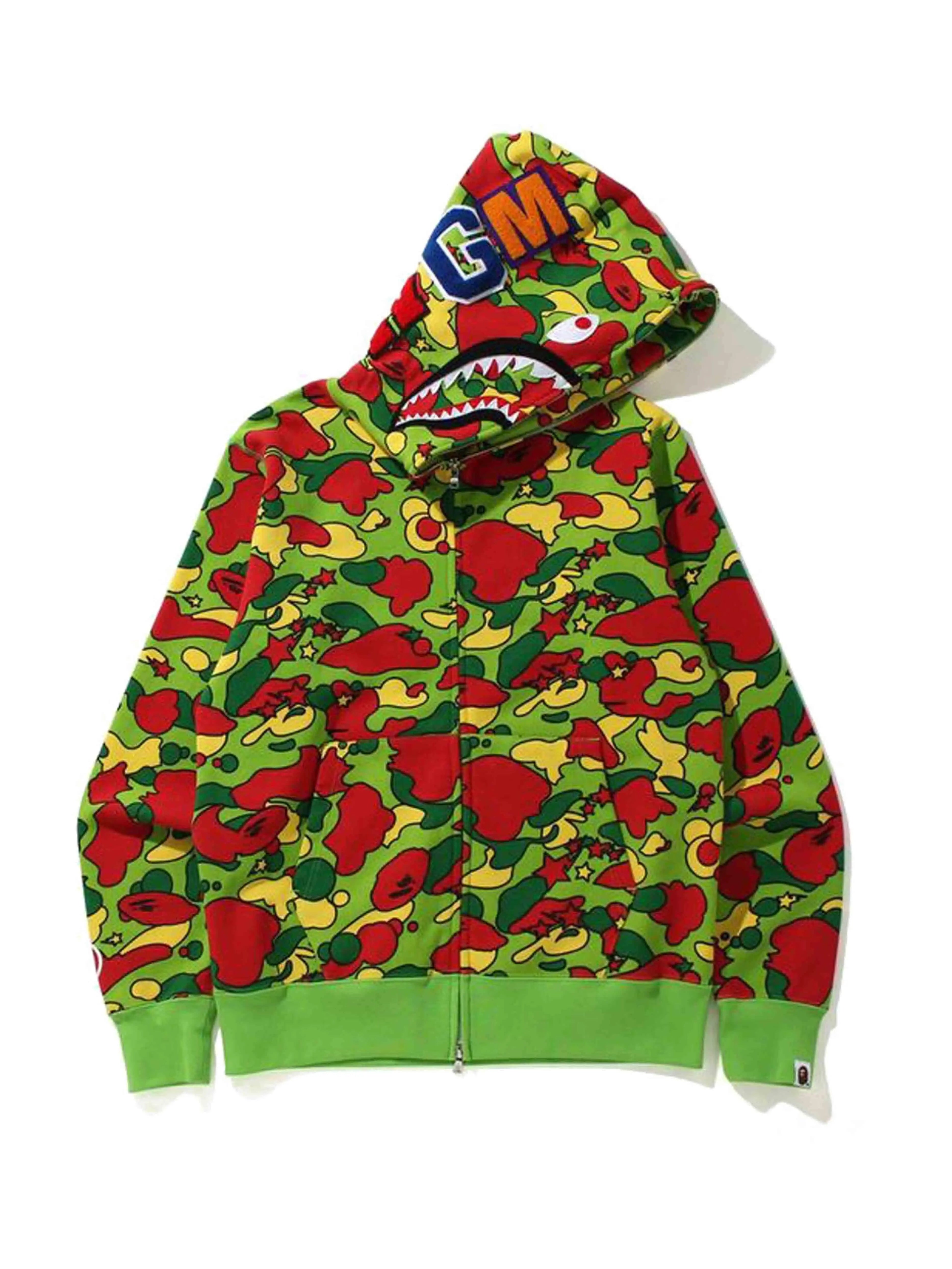 Bape Sta Camo Shark Full Zip Hoodie Green [SS21] Prior
