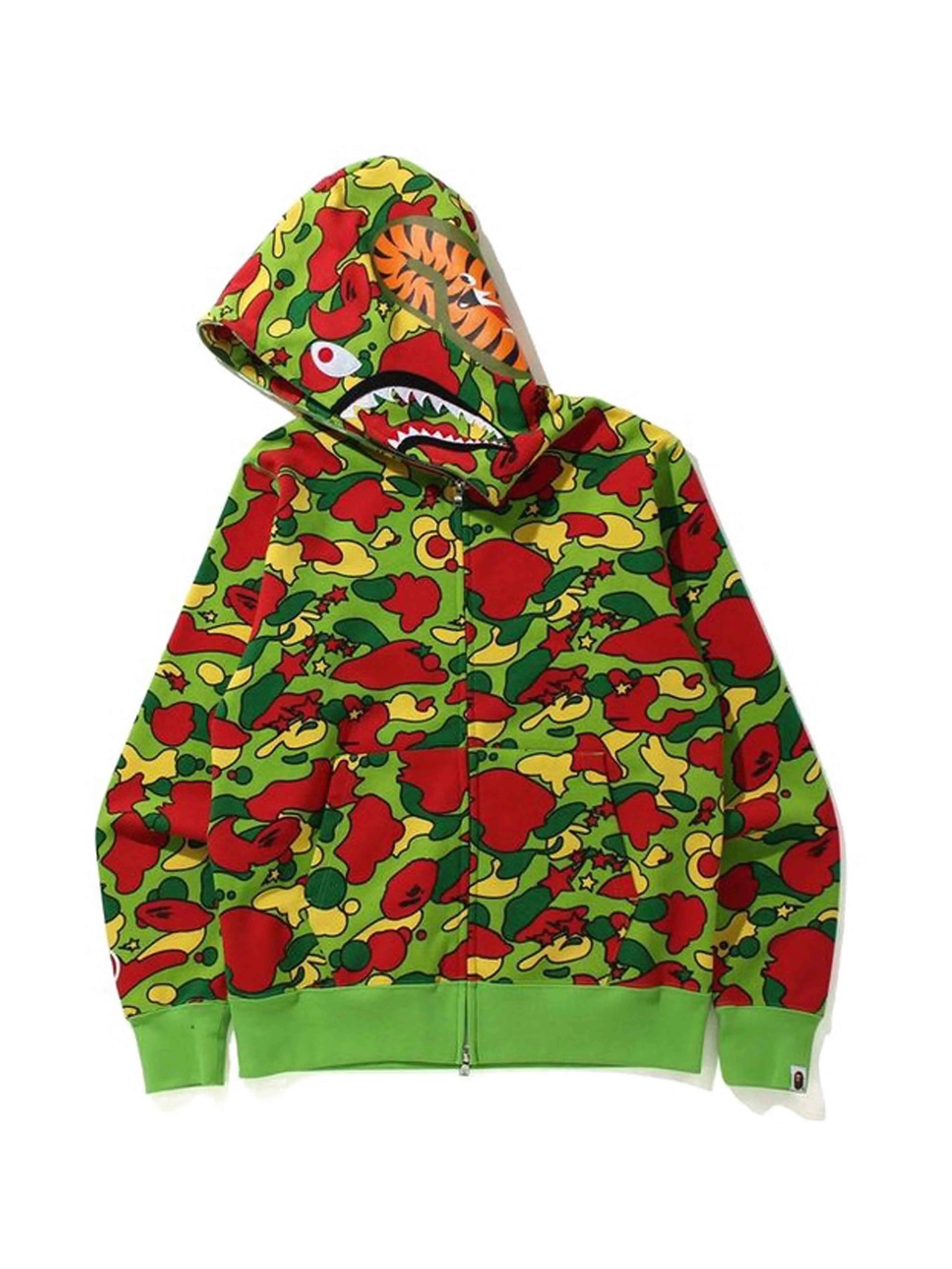 Image of Bape Sta Camo Shark Full Zip Hoodie Green [SS21] Prior