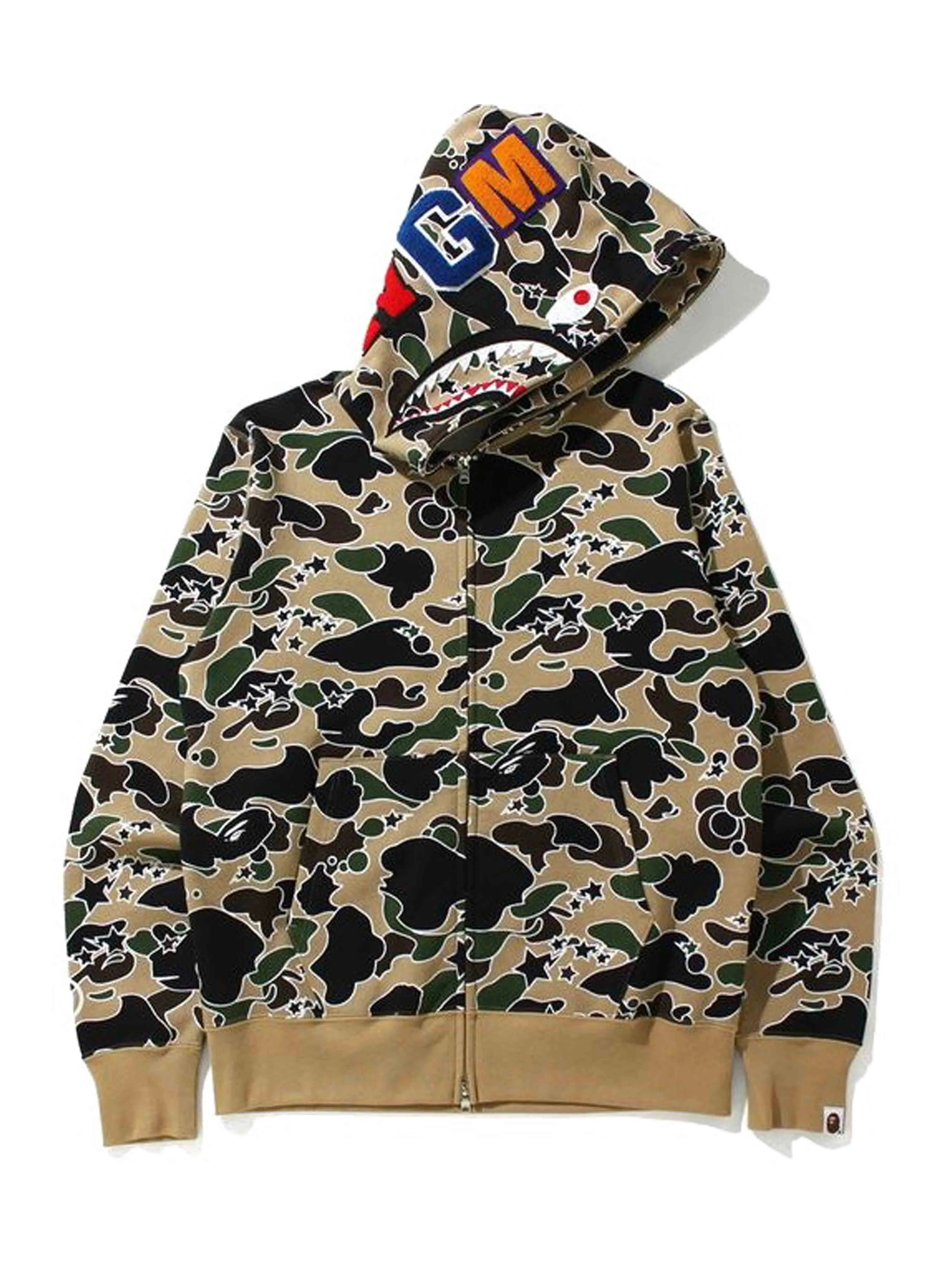 Image of Bape Sta Camo Shark Full Zip Hoodie Yellow [SS21] Prior
