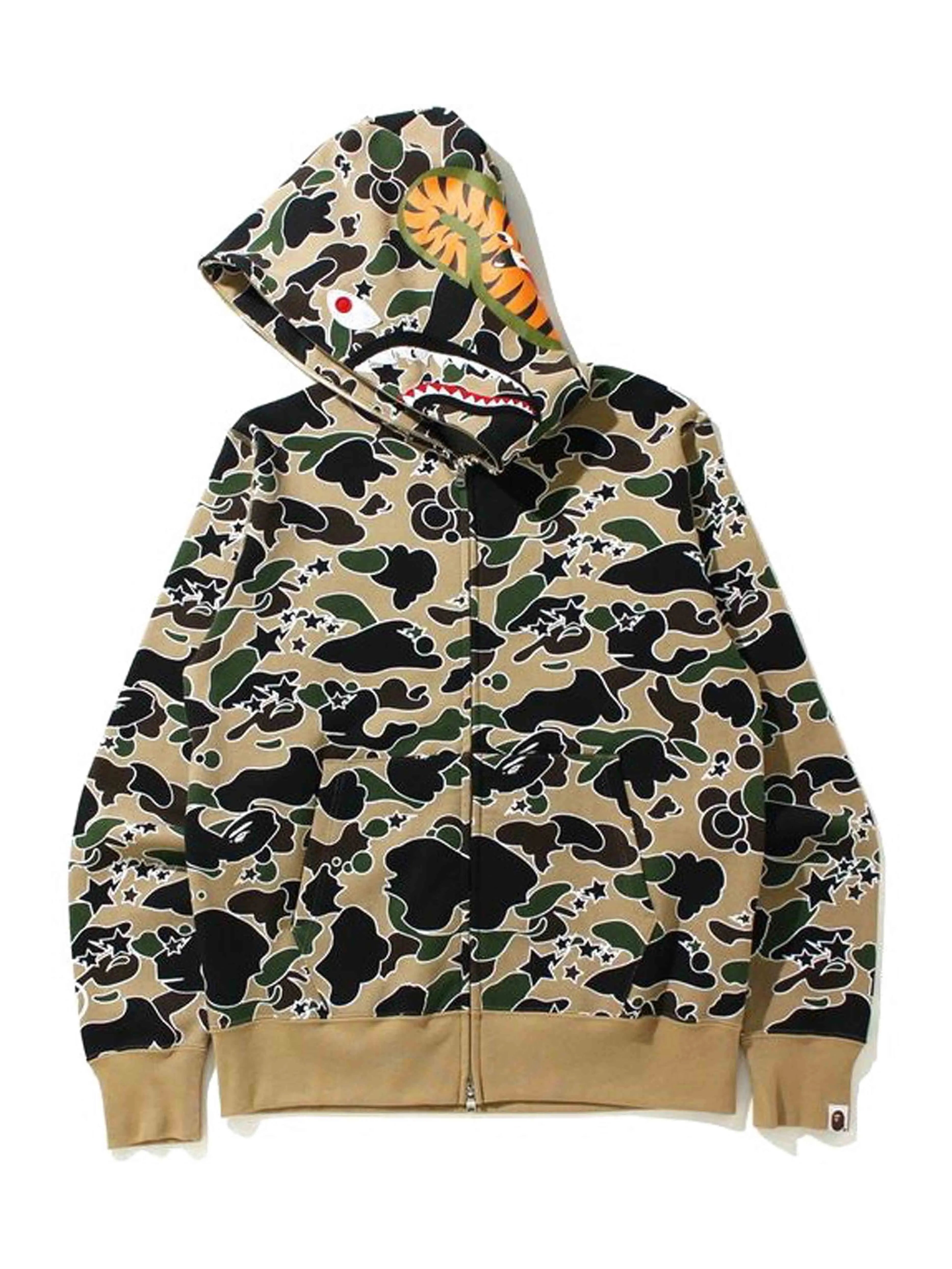 Image of Bape Sta Camo Shark Full Zip Hoodie Yellow [SS21] Prior