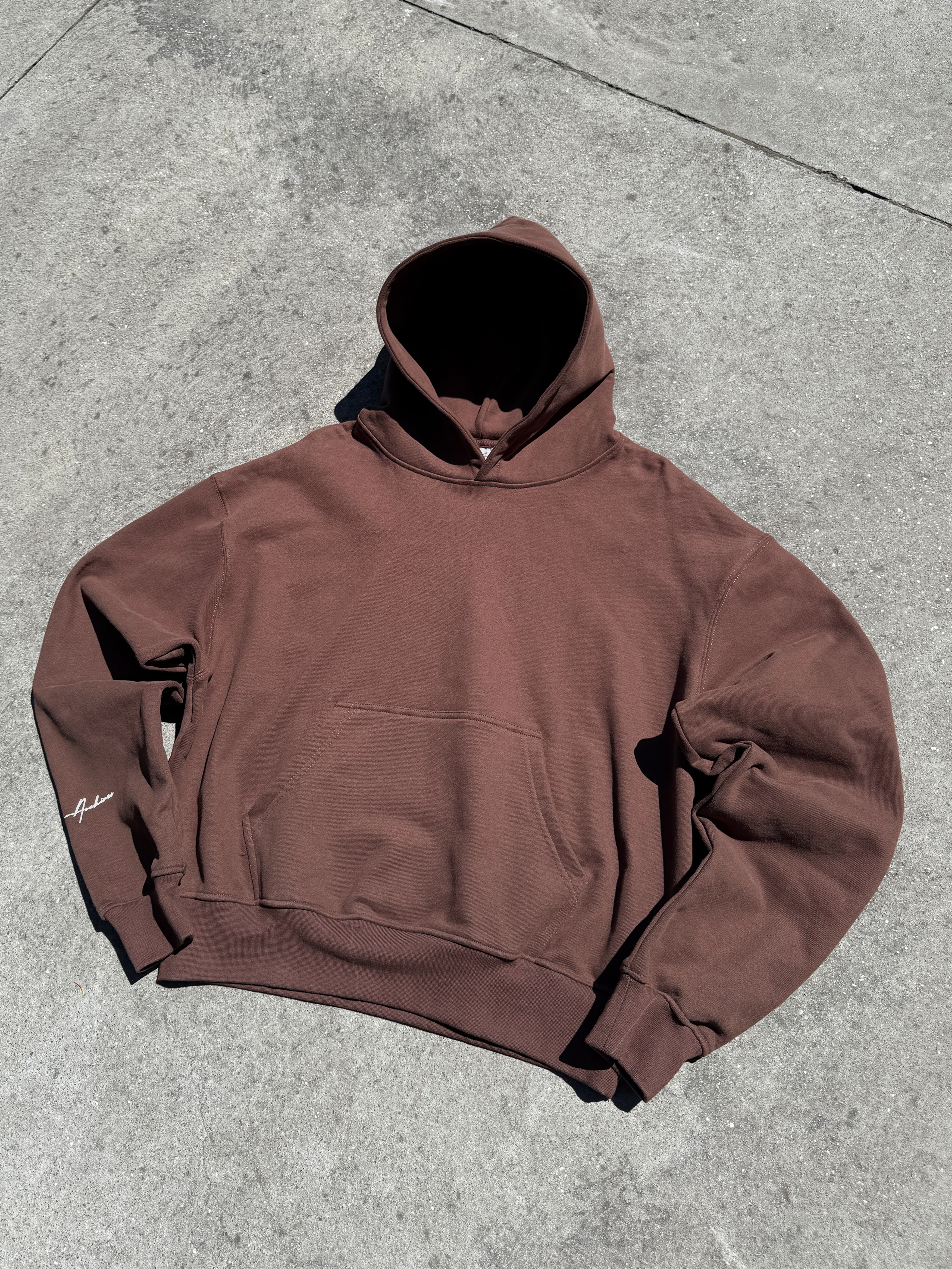 Image of Prior Embroidery Logo Oversized Cropped Hoodie Cocoa