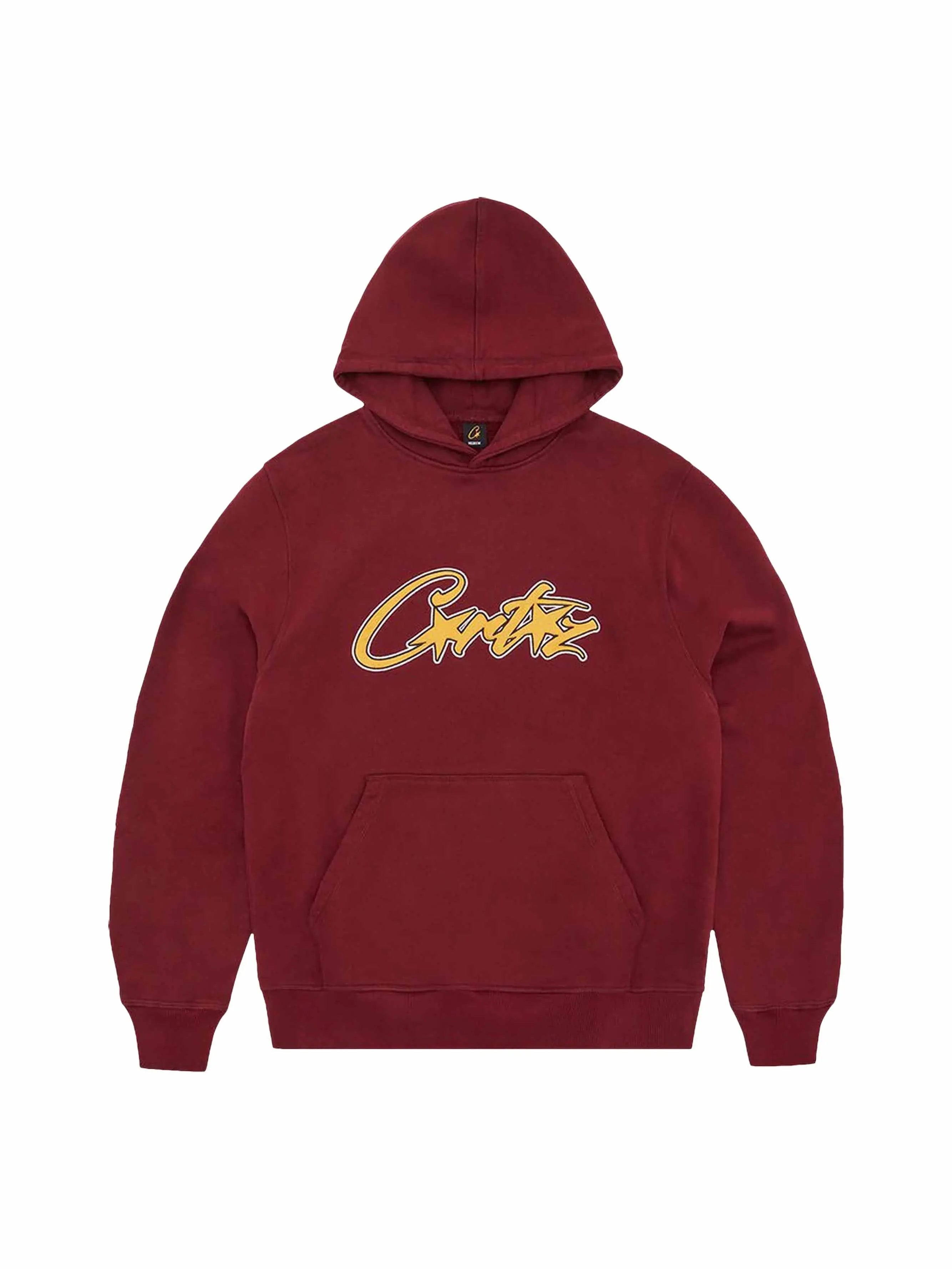 Corteiz Satin Applique Allstarz Hoodie Maroon in Auckland, New Zealand - Shop name