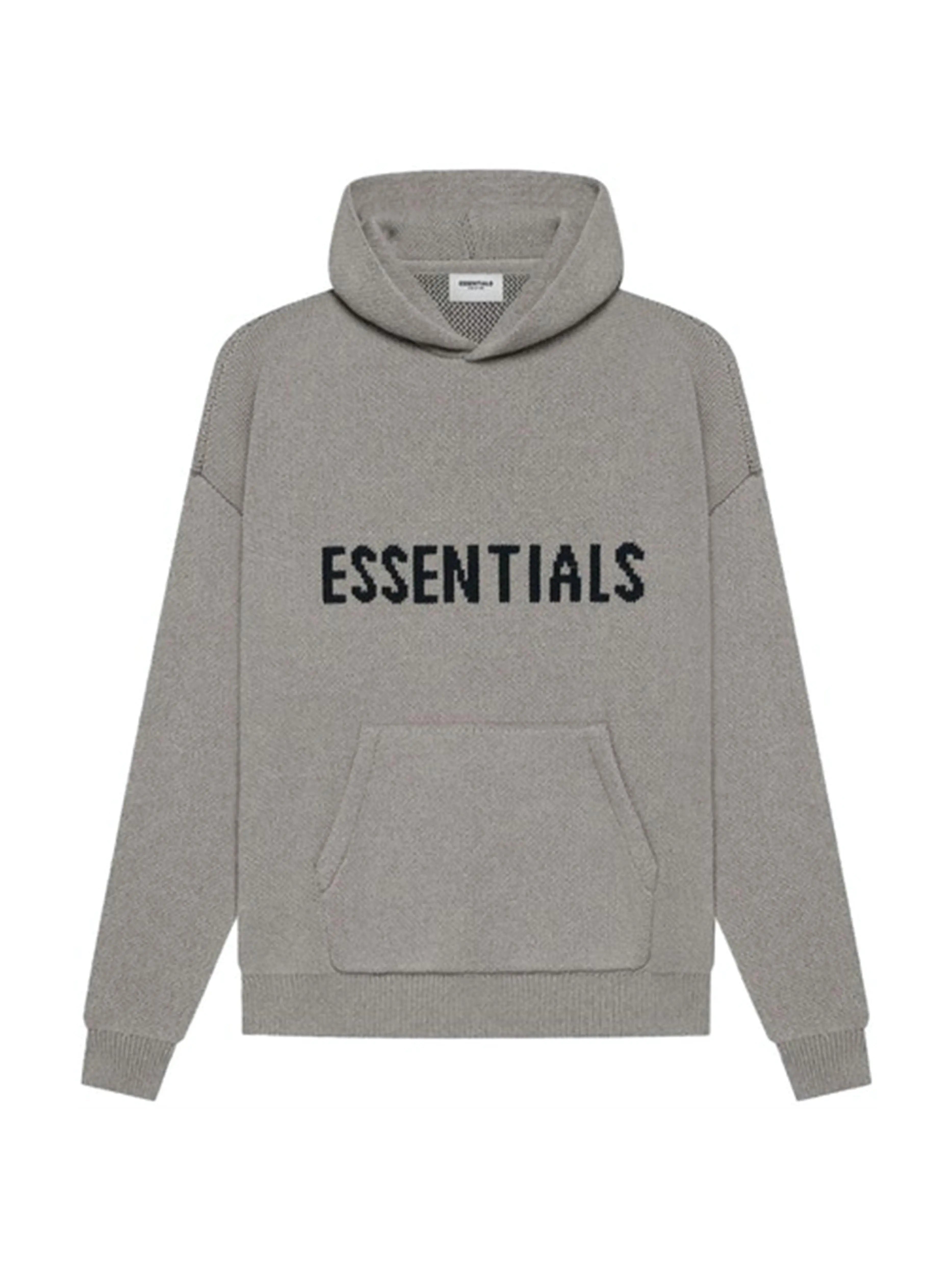 Image of Fear Of God Essentials Knit Pullover Hoodie Dark Heather Oatmeal [SS21] Prior