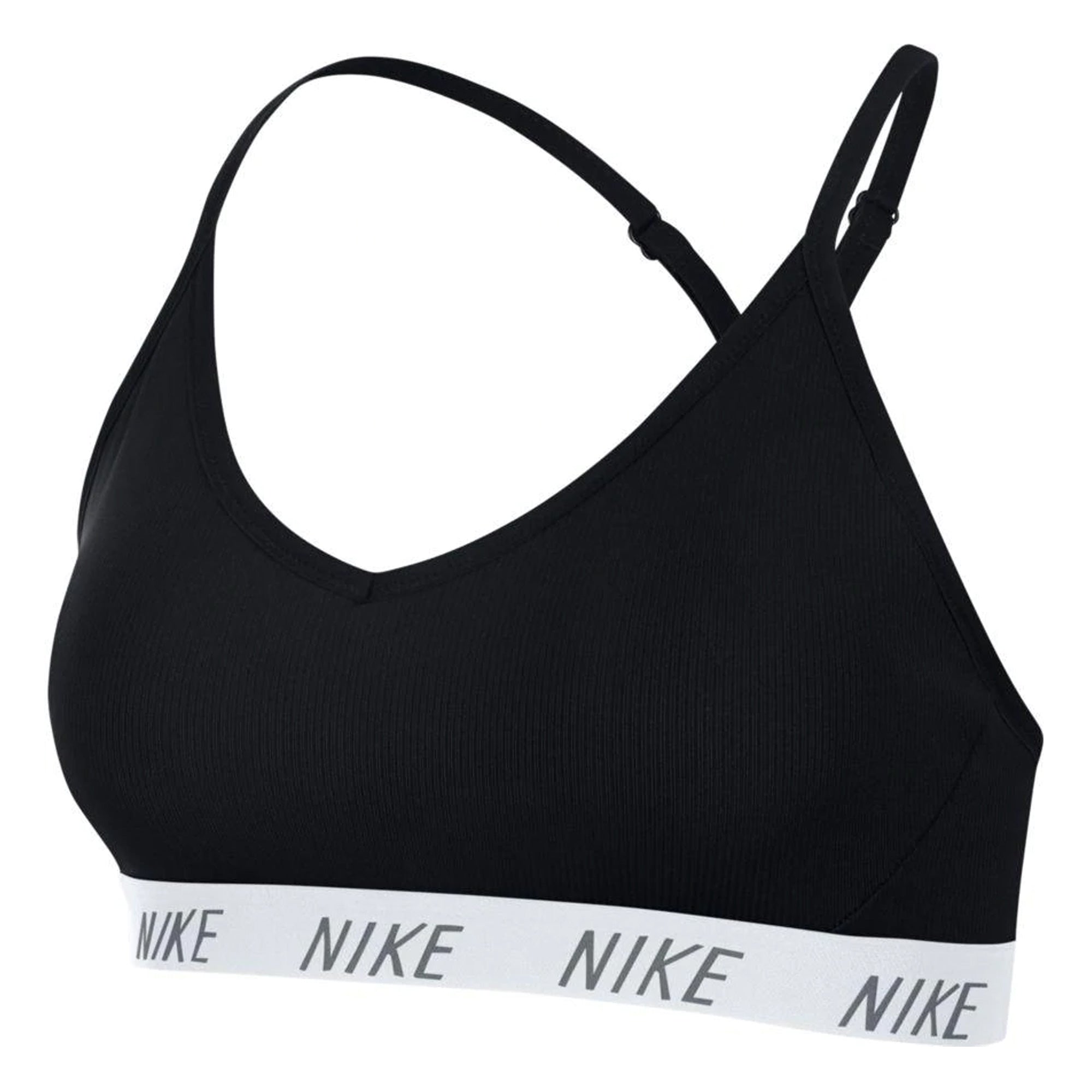 Image of Nike Womens Indy DriFIT VNeck Sports Bra Black/White Front