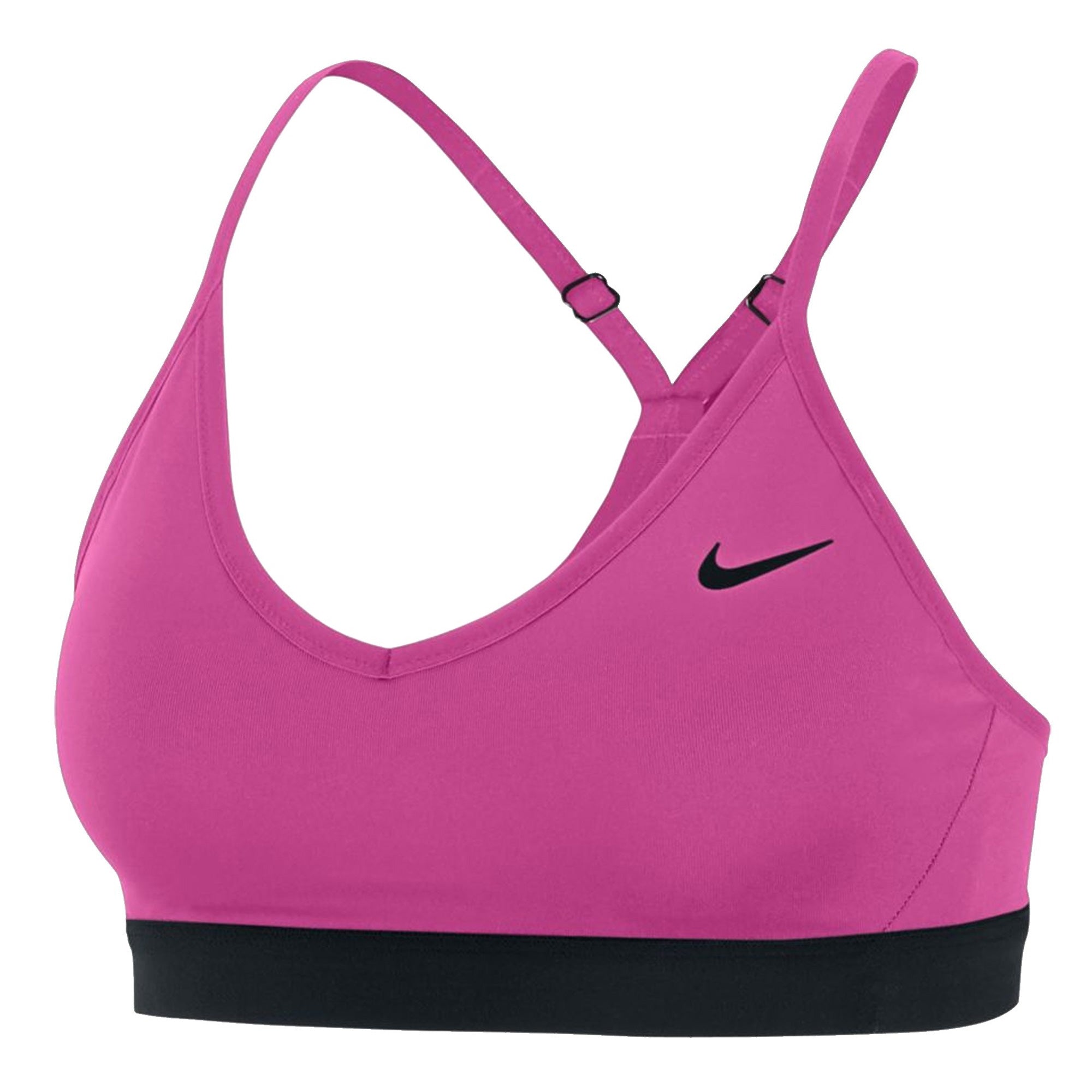 Image of Nike Womens Indy DriFIT VNeck Sports Bra Pink/Black Front