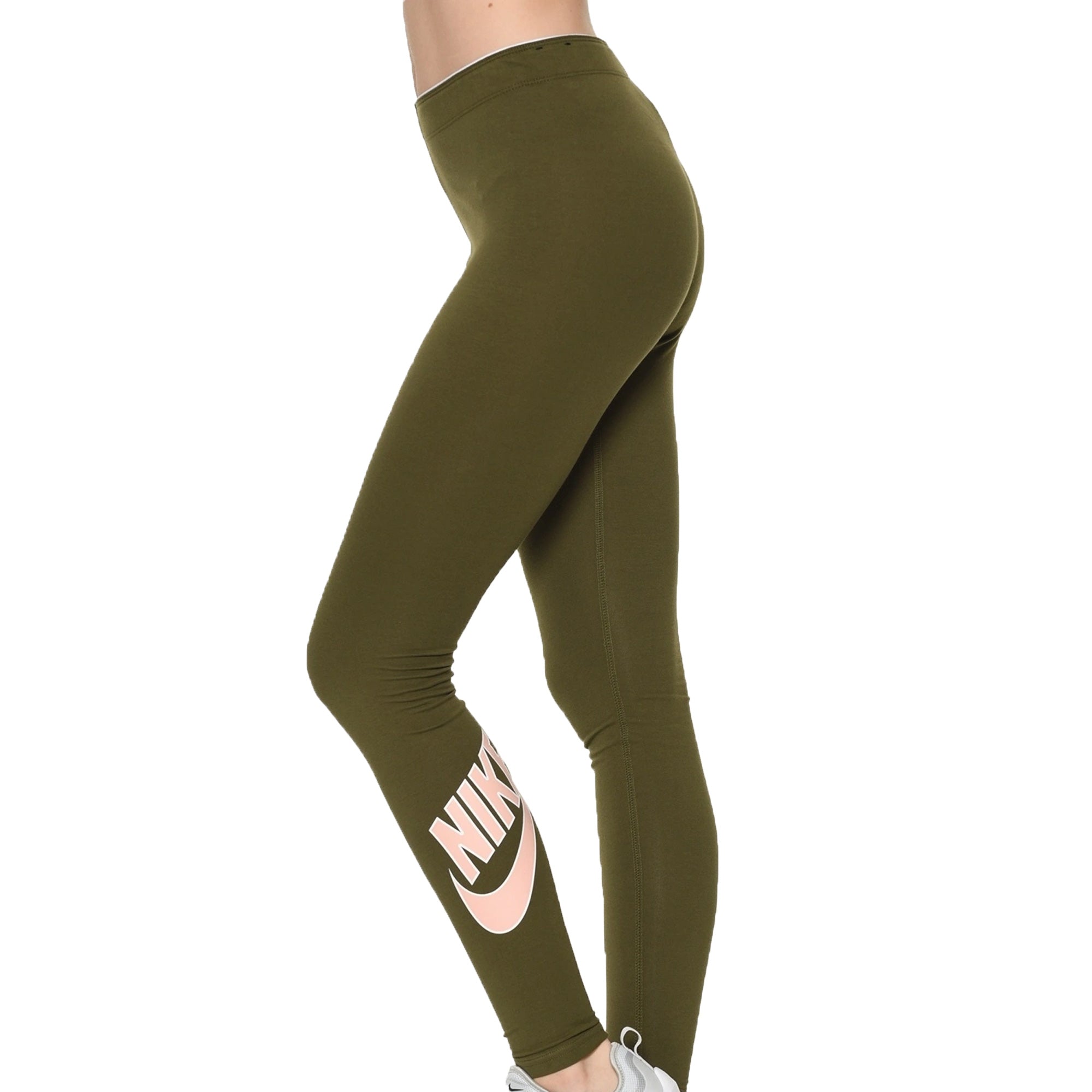 Image of Nike Womens LegASee High Waist Tights Olive Canvas Side