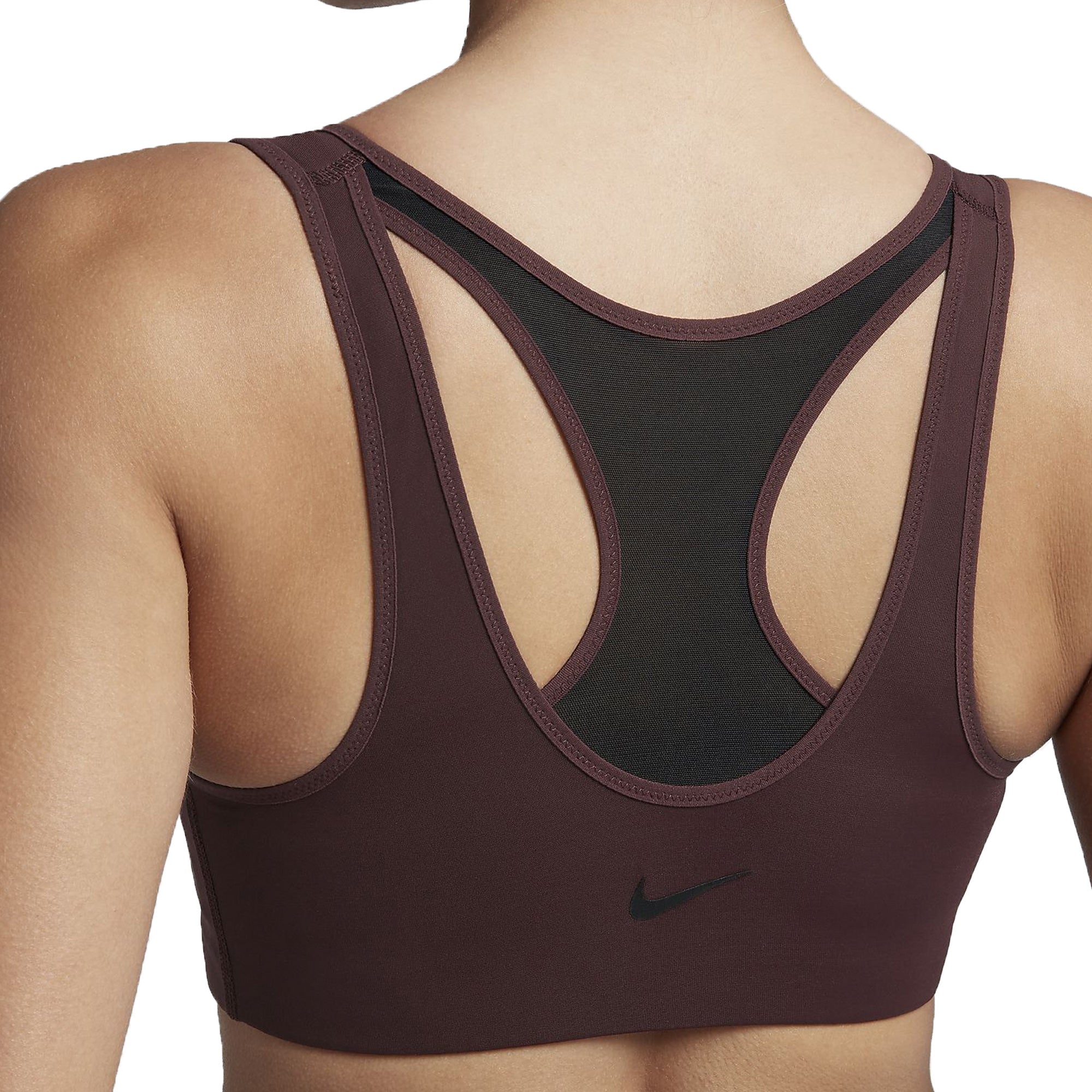 Image of Nike Womens Shape Zip Sports Bra Burgundy Crush/Black Back