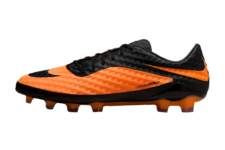 Image of Side view of Nike Hypervenom Phantom RGN Bright Citrus Elite FG football boots in vibrant orange with black accents – elite firm ground soccer cleats
