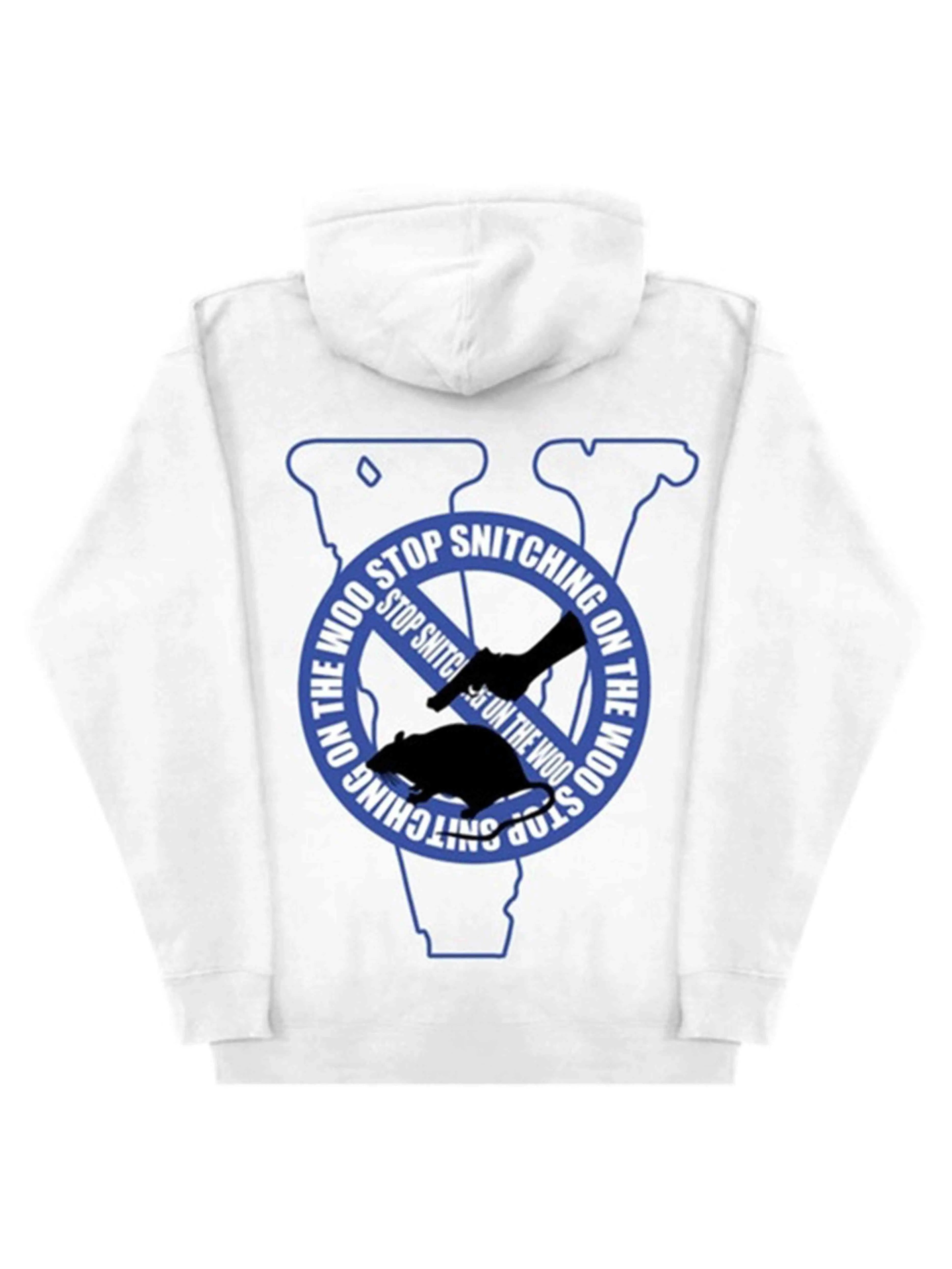 Image of Pop Smoke X Vlone Stop Snitching Hoodie White/Blue Vlone