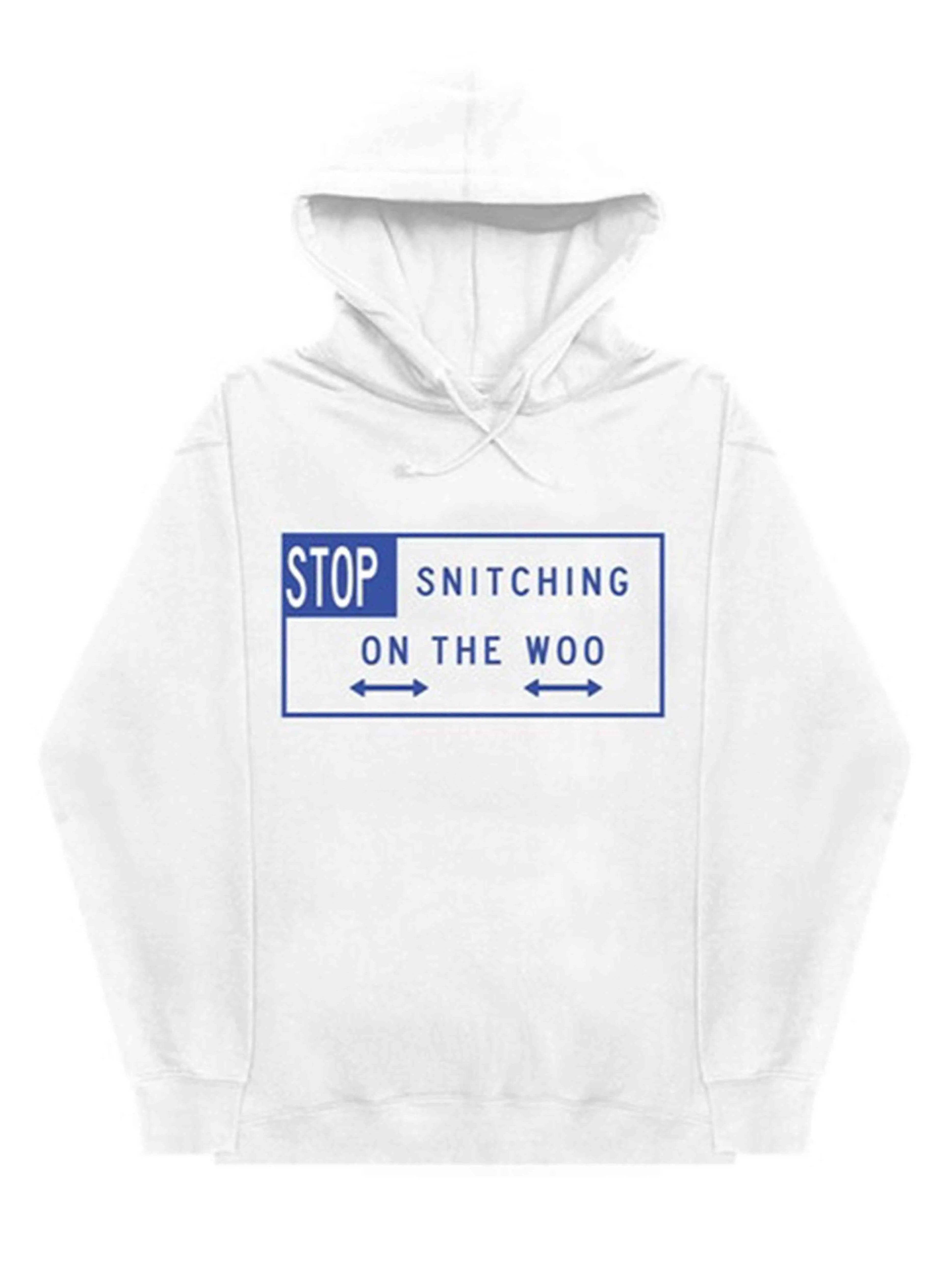 Image of Pop Smoke X Vlone Stop Snitching Hoodie White/Blue Vlone