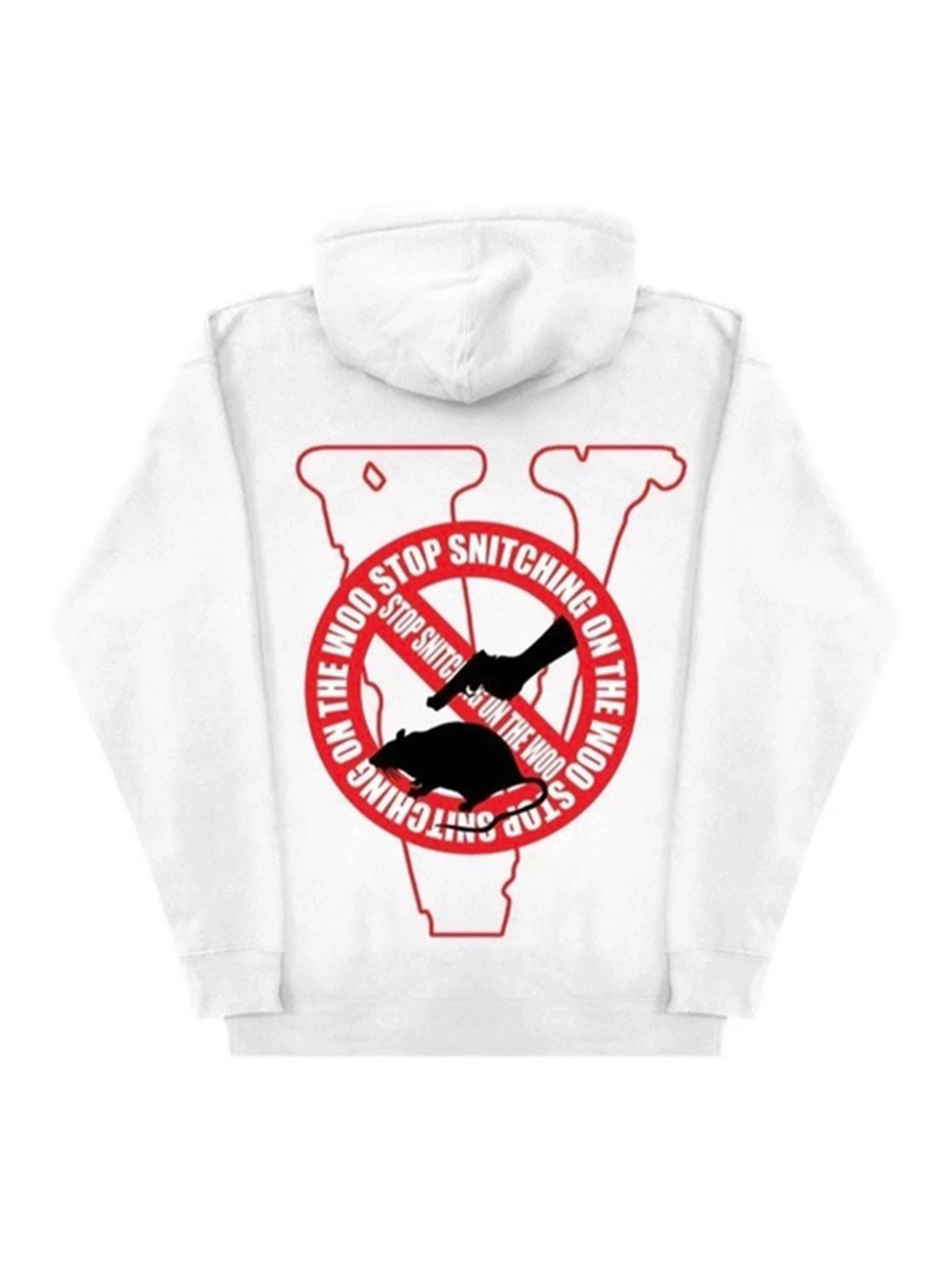 Image of Pop Smoke x Vlone Stop Snitching Hoodie White/Red Prior
