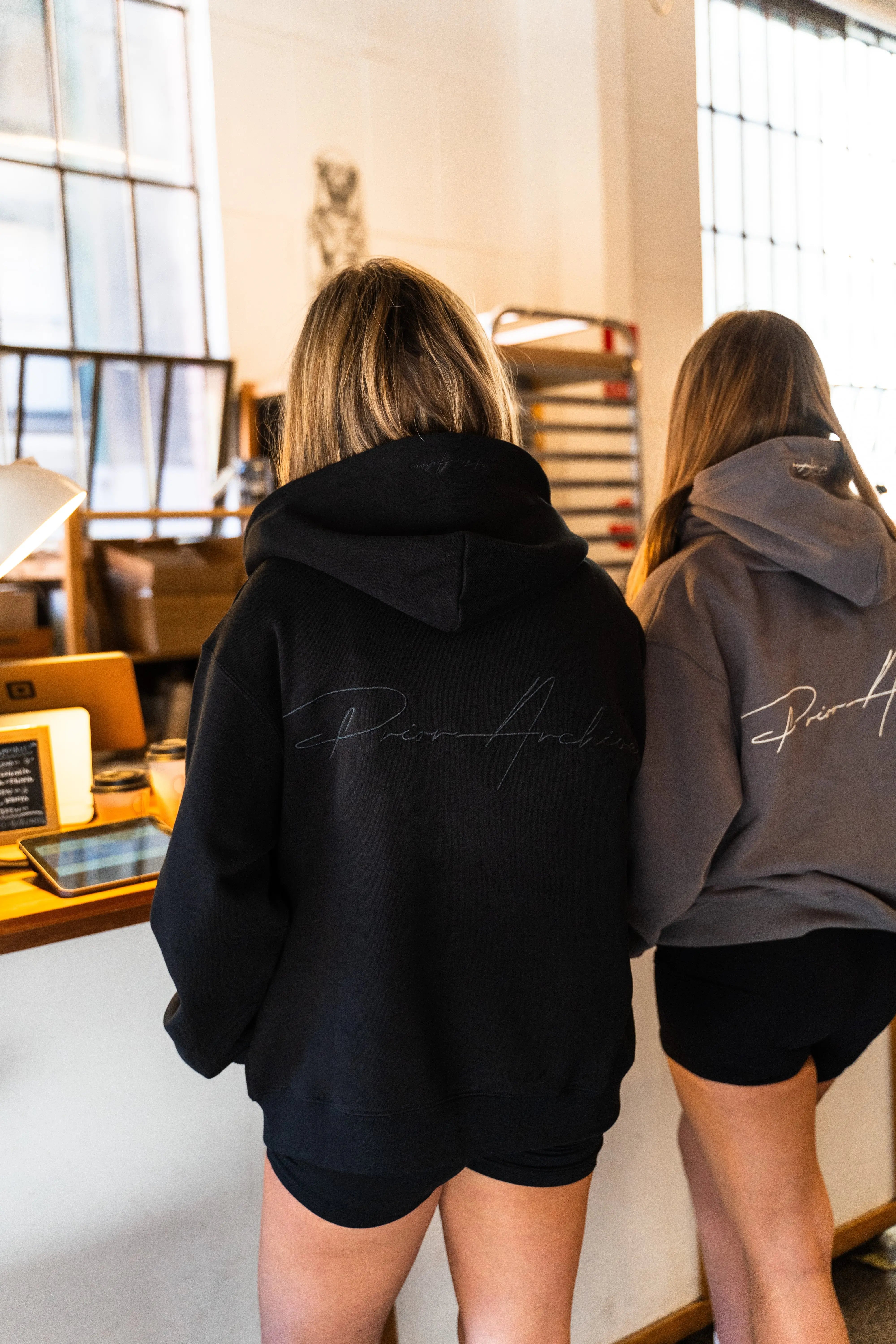 Image of Prior Black Collection Embroidery Logo Oversized Double Zip-Up Hoodie Onyx in Auckland, New Zealand - Shop name