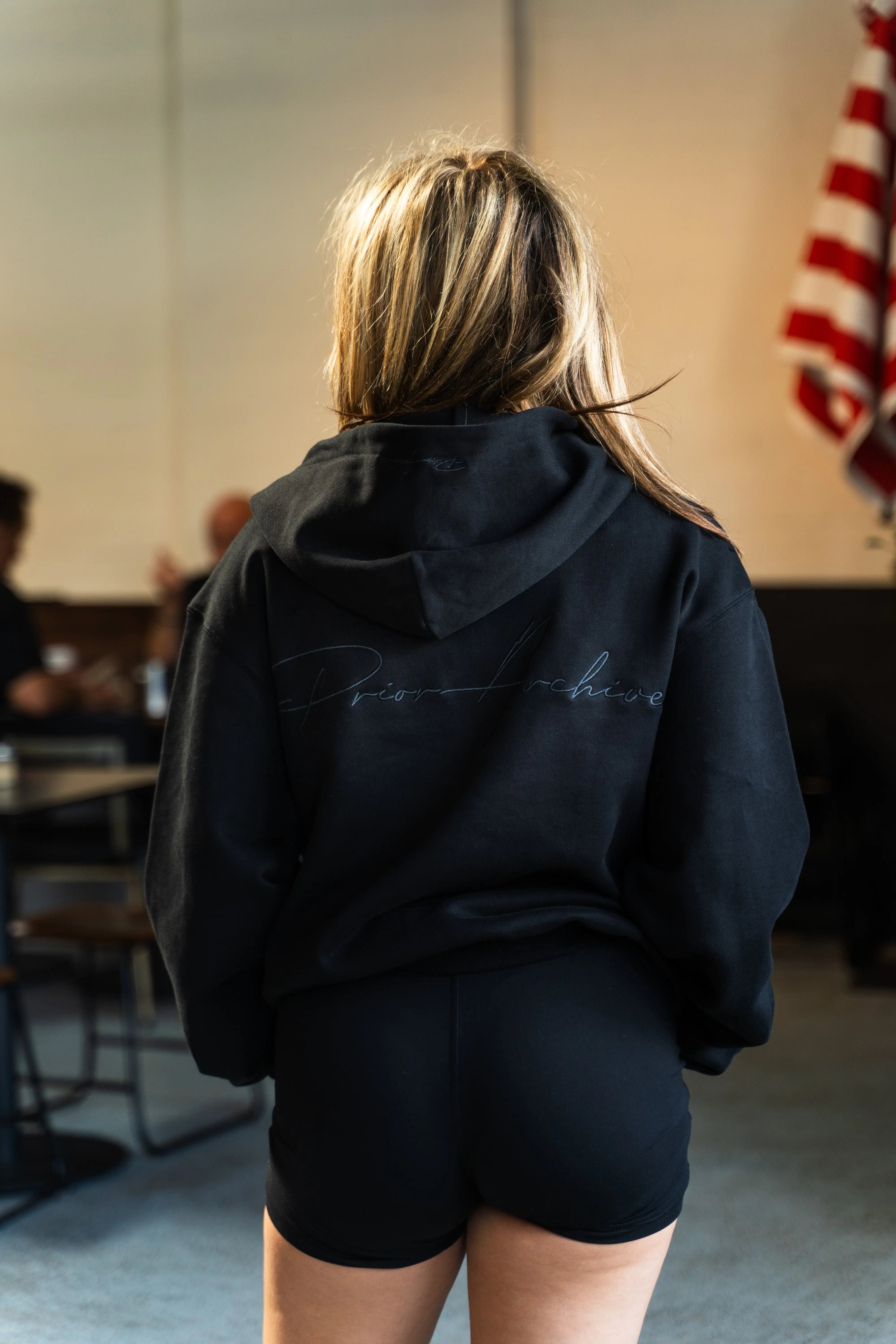 Image of Prior Black Collection Embroidery Logo Oversized Hoodie Onyx in Auckland, New Zealand - Shop name