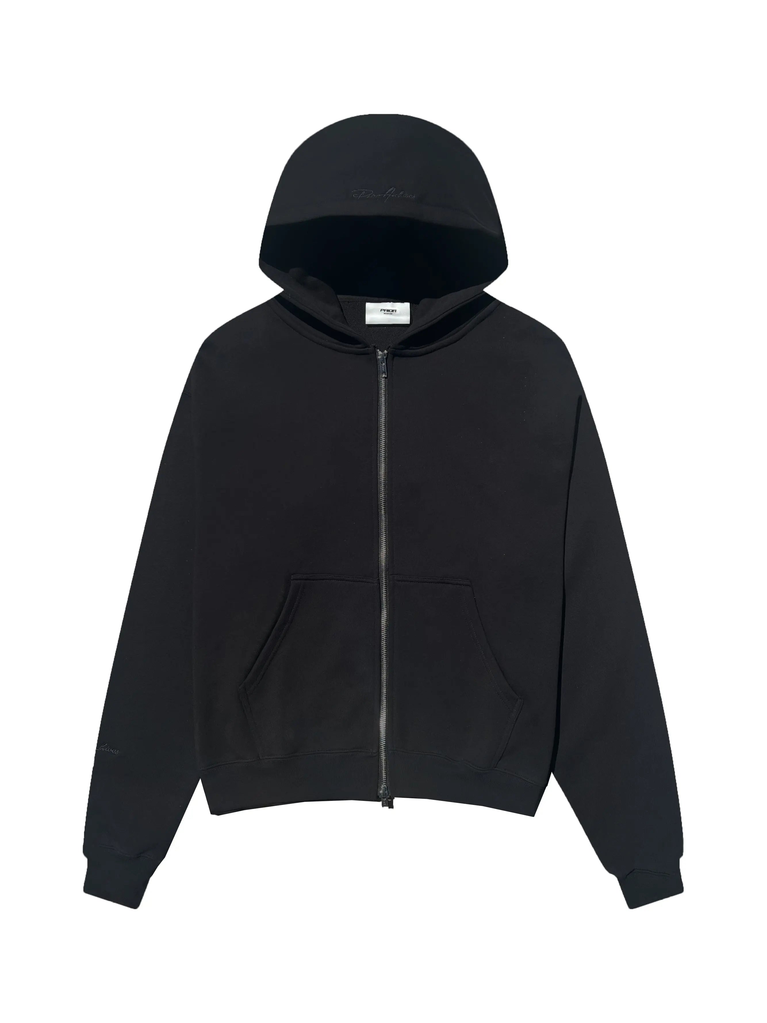 Image of Prior Black Collection Embroidery Logo Oversized Zip-Up Hoodie Onyx in Auckland, New Zealand - Shop name