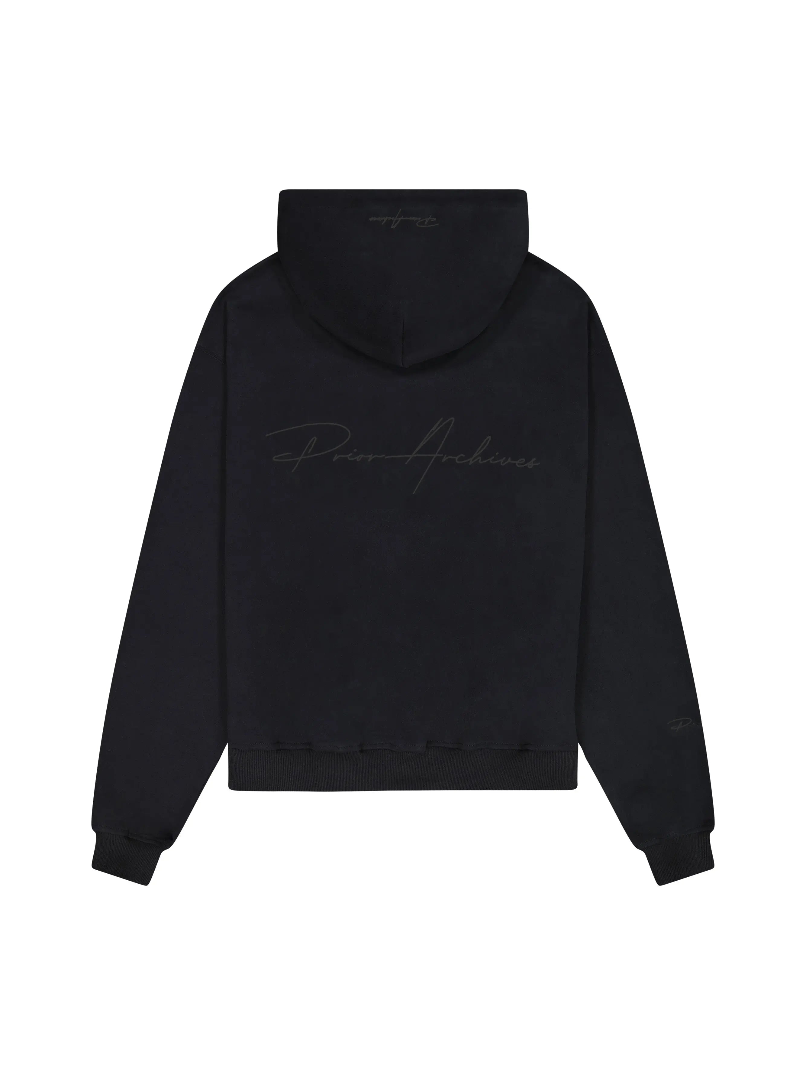 Image of Prior Black Collection Embroidery Logo Oversized Zip-Up Hoodie Onyx in Auckland, New Zealand - Shop name