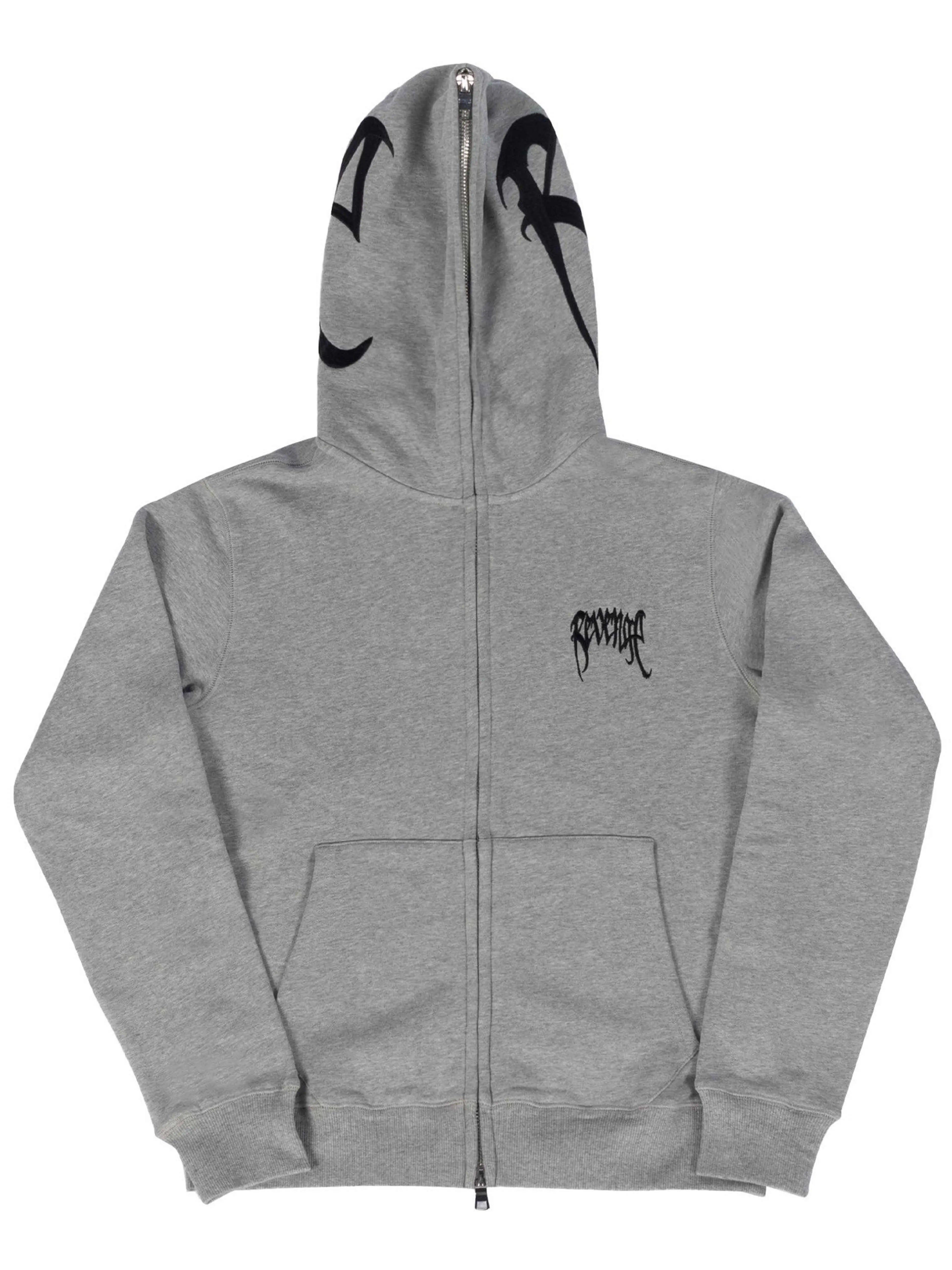 Image of Revenge Embroidered Full Zip Hoodie Grey Prior